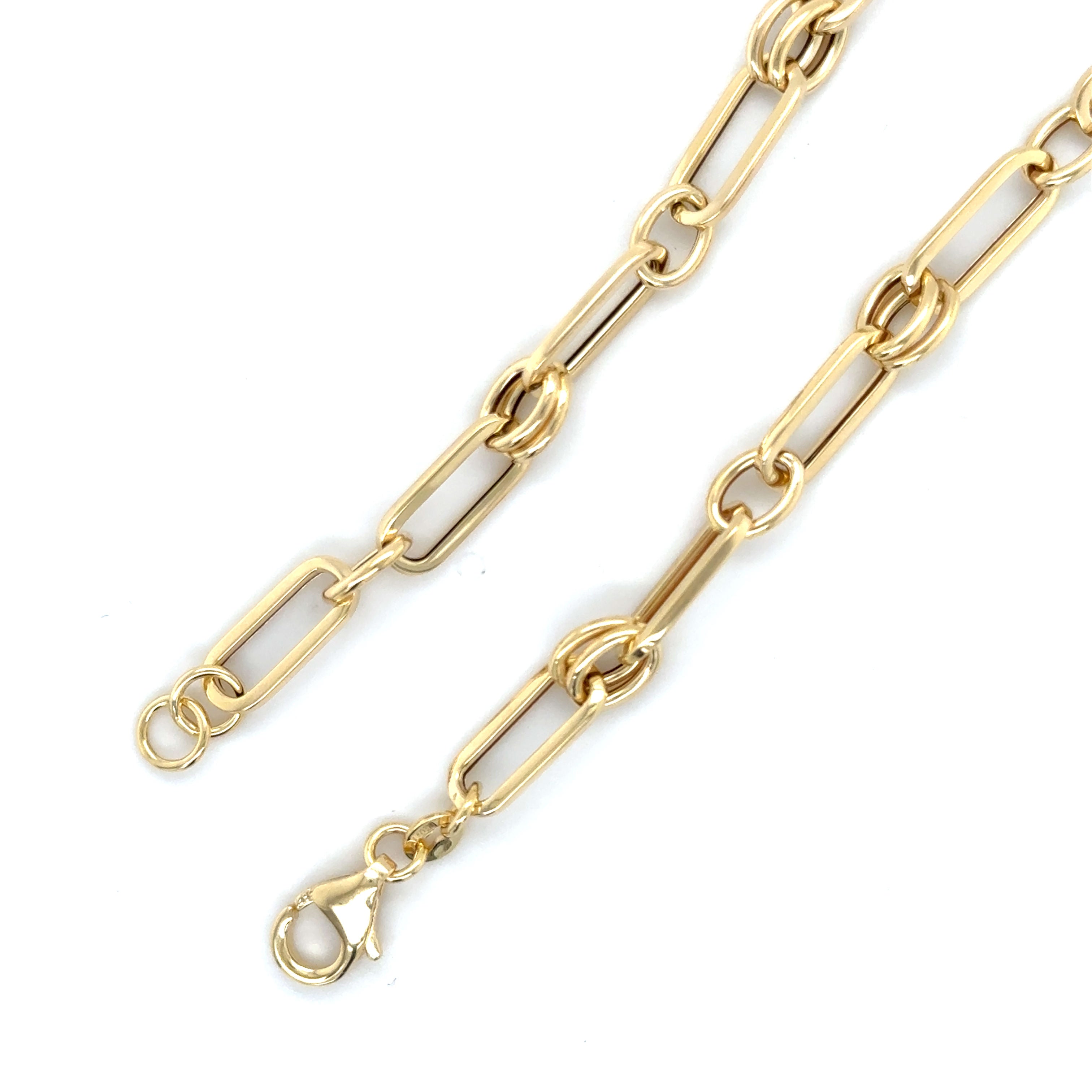 14K gold paperclip and round link necklace