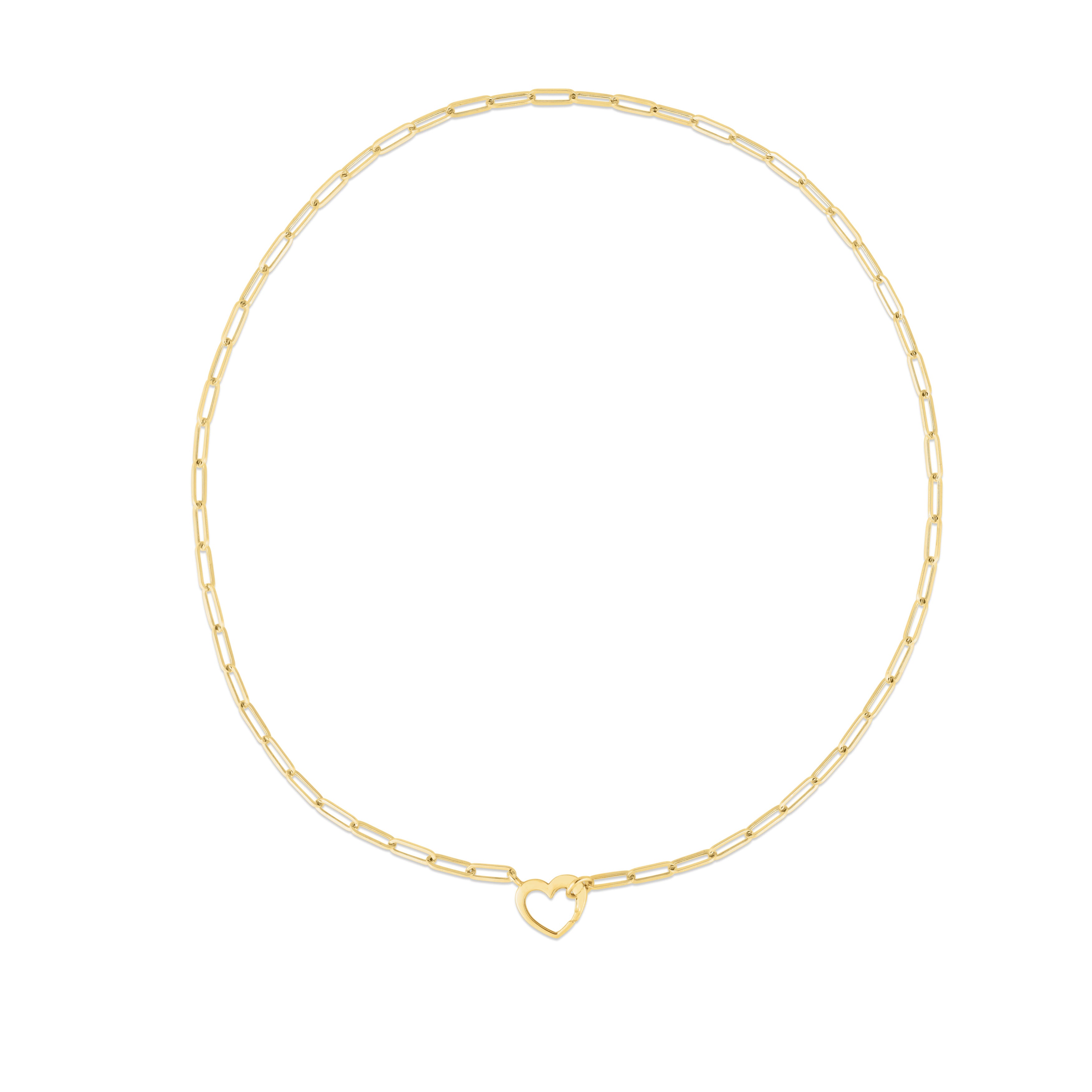 14K Gold Heart Clasp Paperclip Necklace