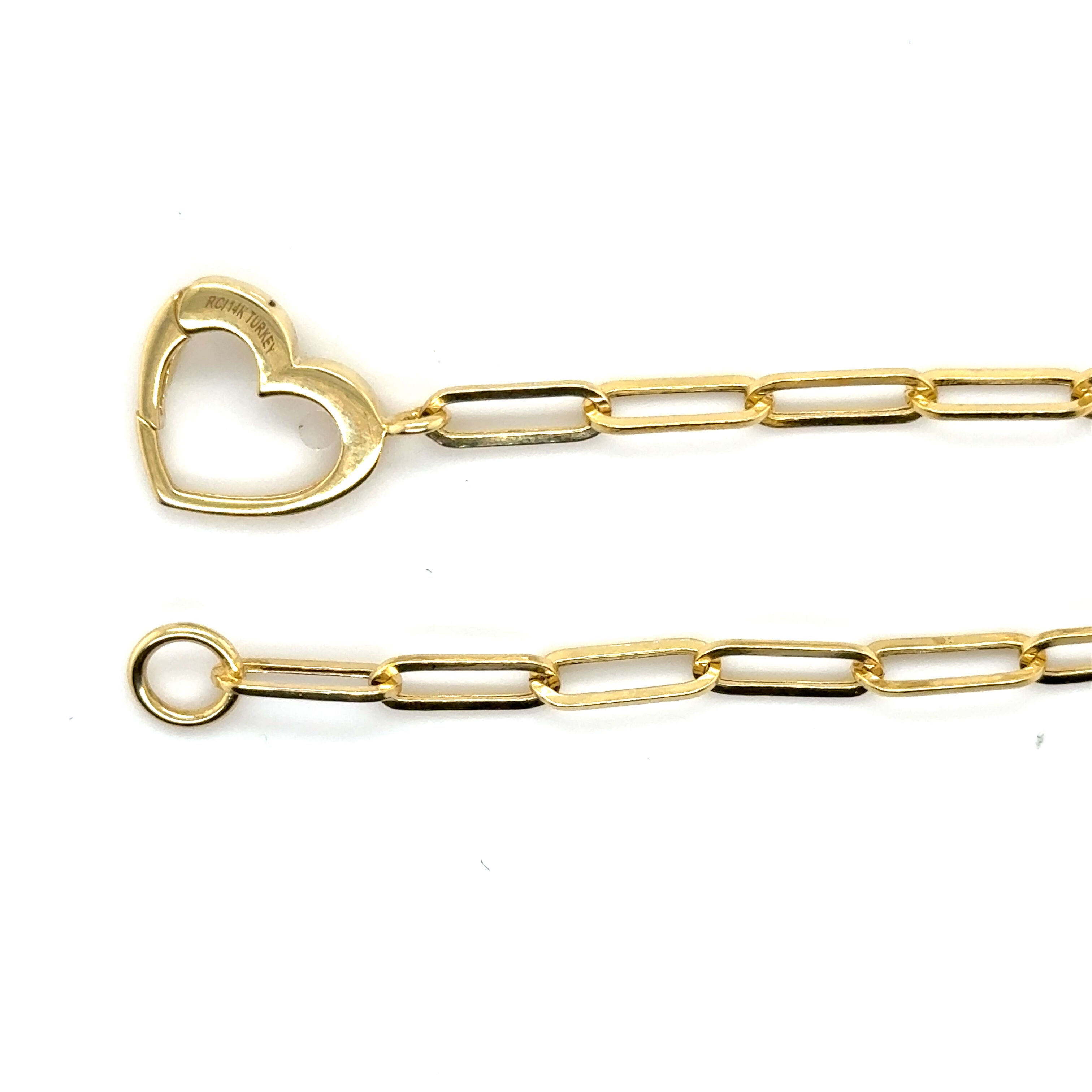 14K Gold Heart Clasp Paperclip Necklace