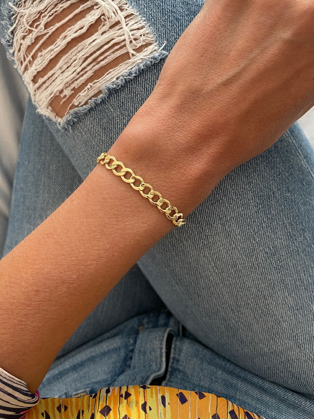 14K Yellow Gold Curb Link Bracelet, 6.2mm, 8", Lobster clasp