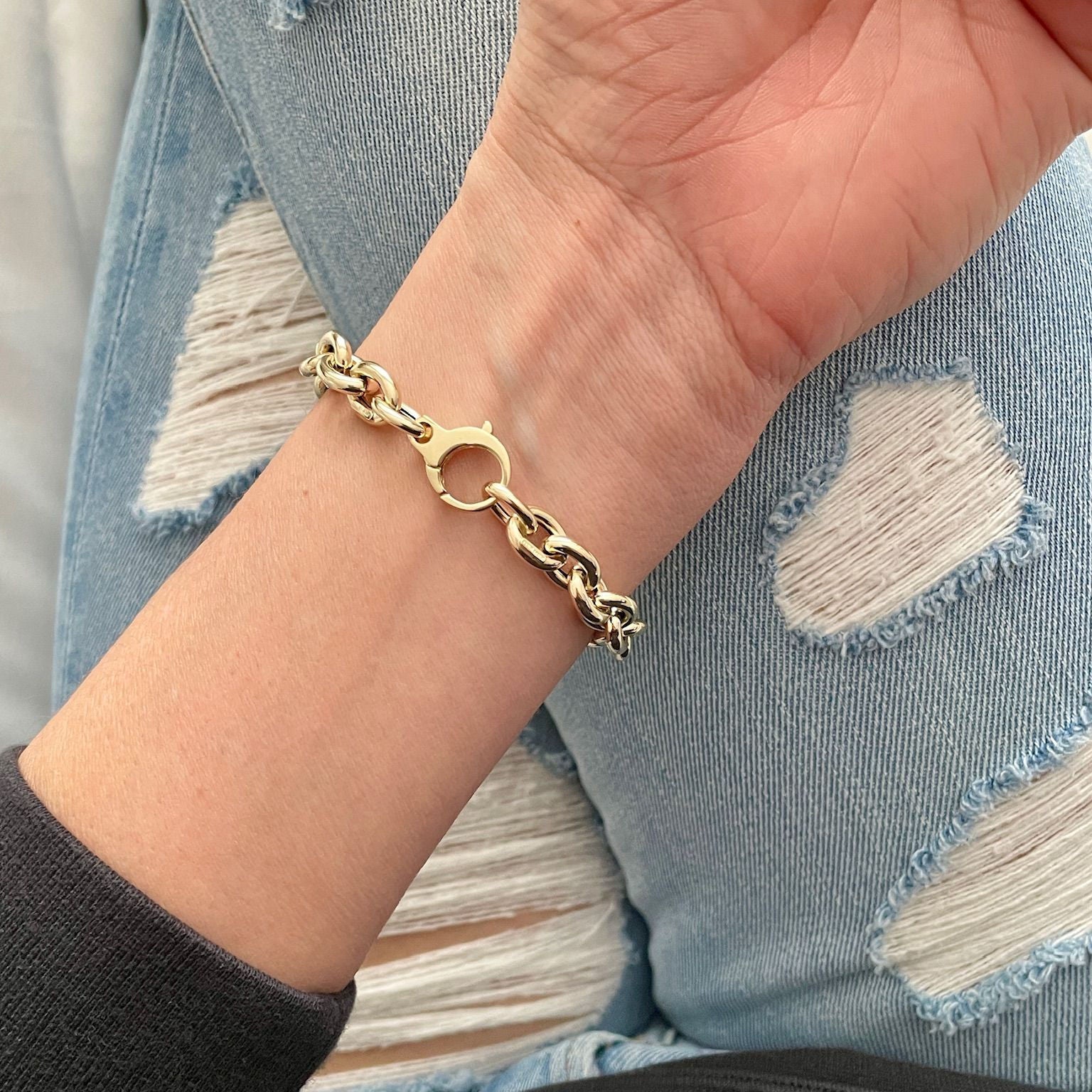14K YELLOW GOLD THICK ROLO LINK BRACELET