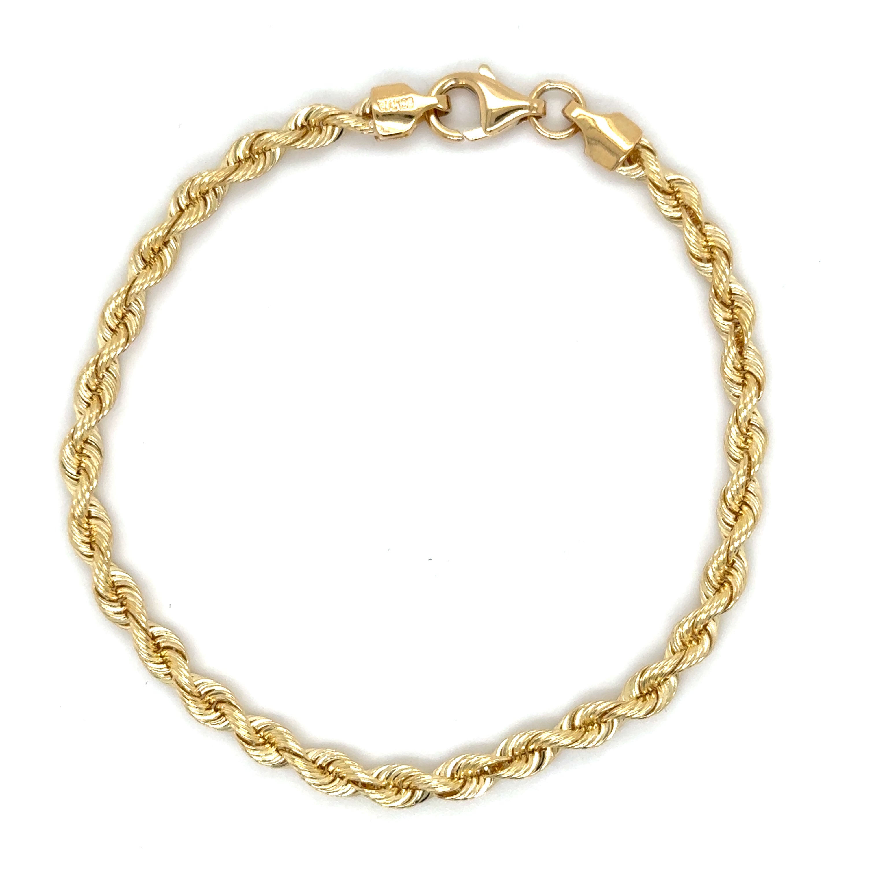 Solid 14k yellow gold rope bracelet