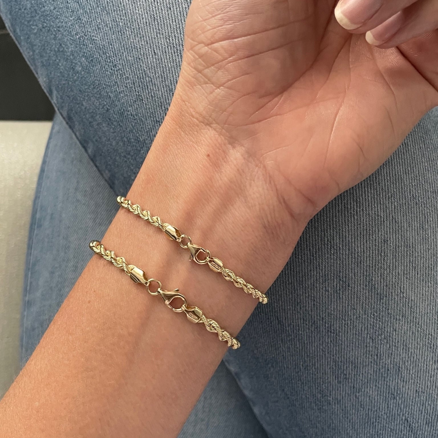 Solid 14k yellow gold rope bracelet