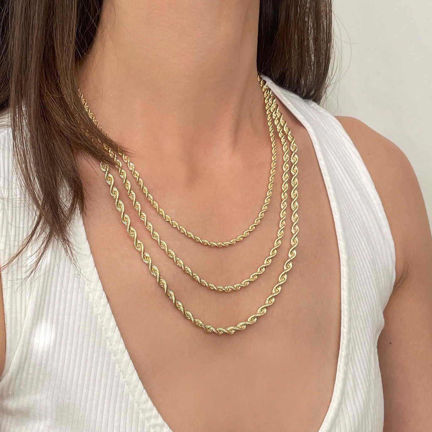 14K SOLID YELLOW GOLD ROPE NECKLACE CHAIN