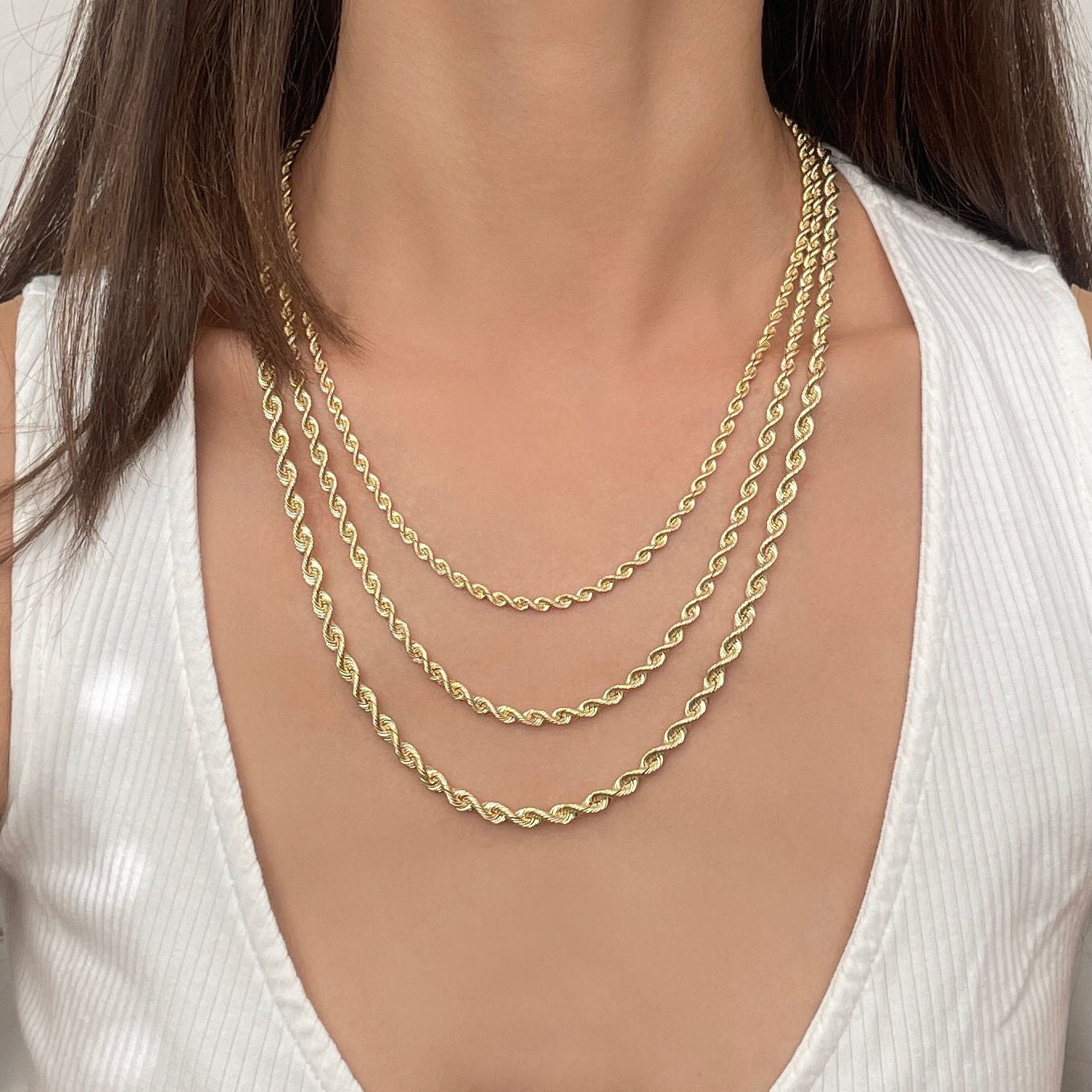14K SOLID YELLOW GOLD ROPE NECKLACE CHAIN