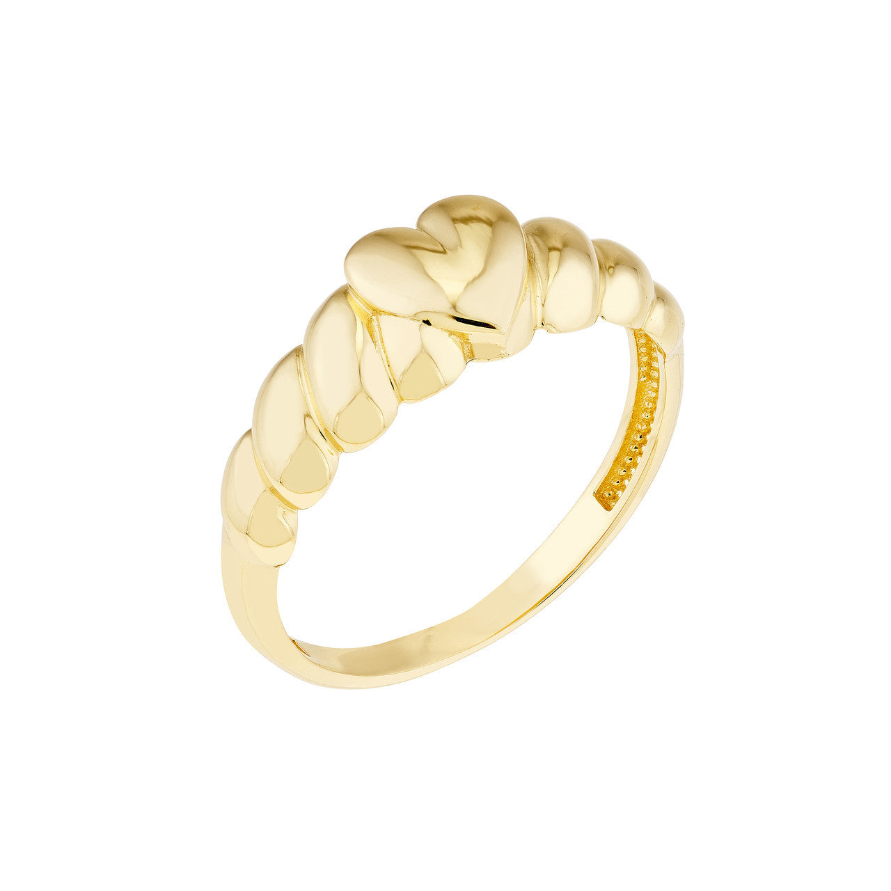 14K Yellow Gold Croissant Puffed Heart Ring