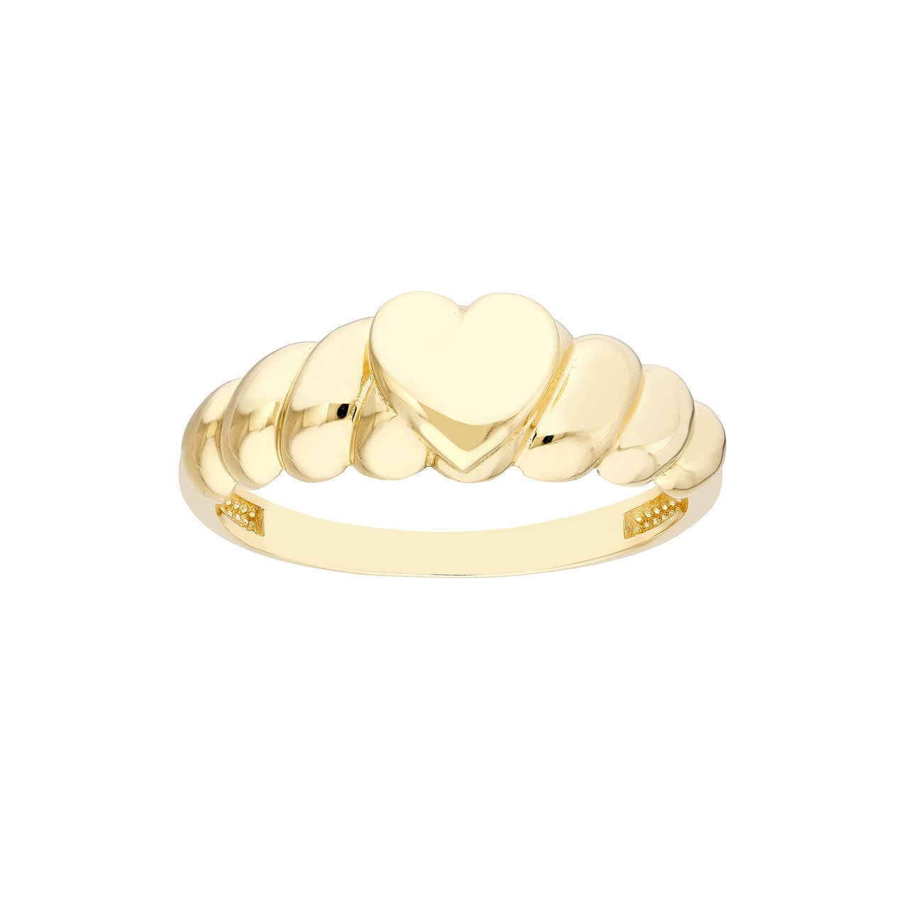 14K Yellow Gold Croissant Puffed Heart Ring