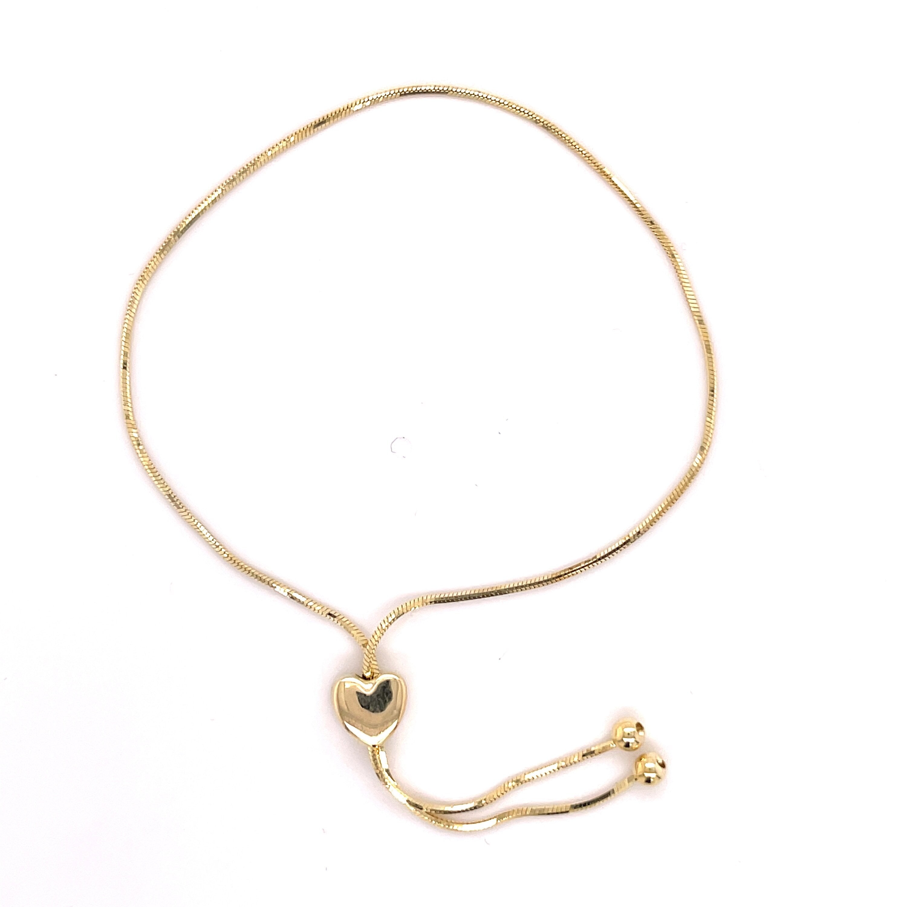 14K Gold Snake Friendship Bracelet With Heart Slide Clasp