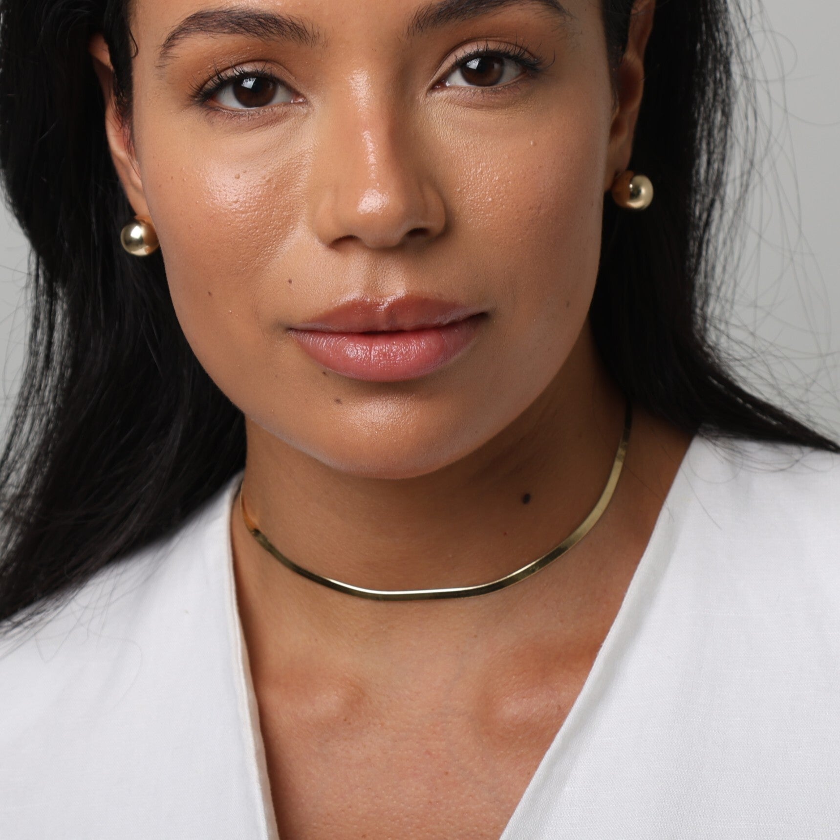 14K Gold Dainty Herringbone Choker Necklace - 14" 