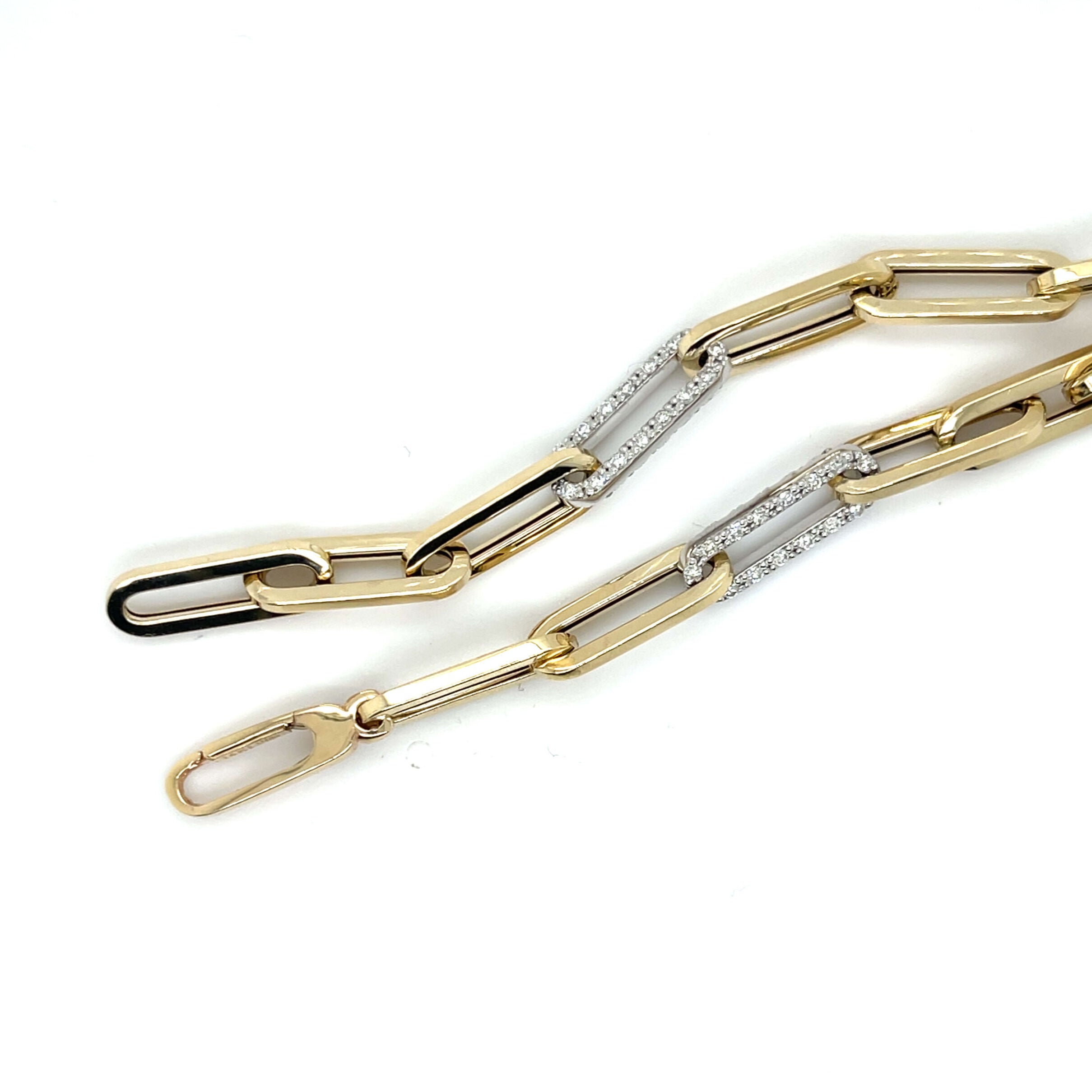 14K Solid Gold Paperclip Bracelet with High 1 Carat Diamond Links – Elegant, Sparkling, Timeless