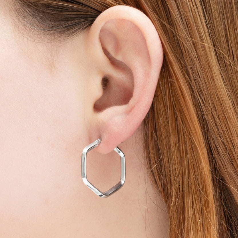 14K Rose Gold Hexagon Hoop Earrings