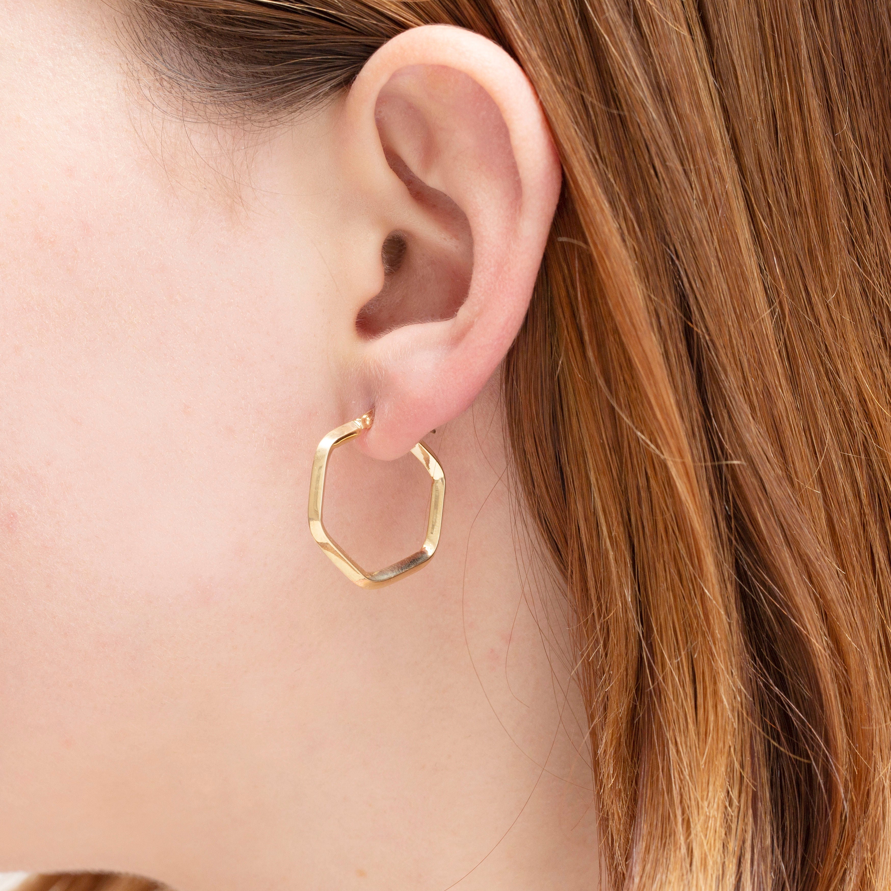 14K Rose Gold Hexagon Hoop Earrings