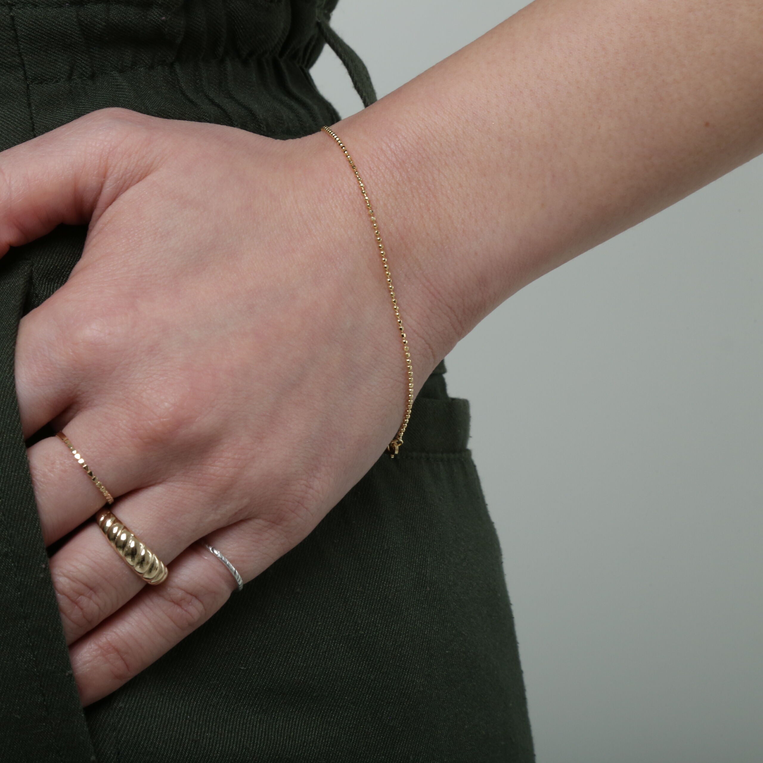 14K Gold Dainty Diamond Cut Beaded Bracelet