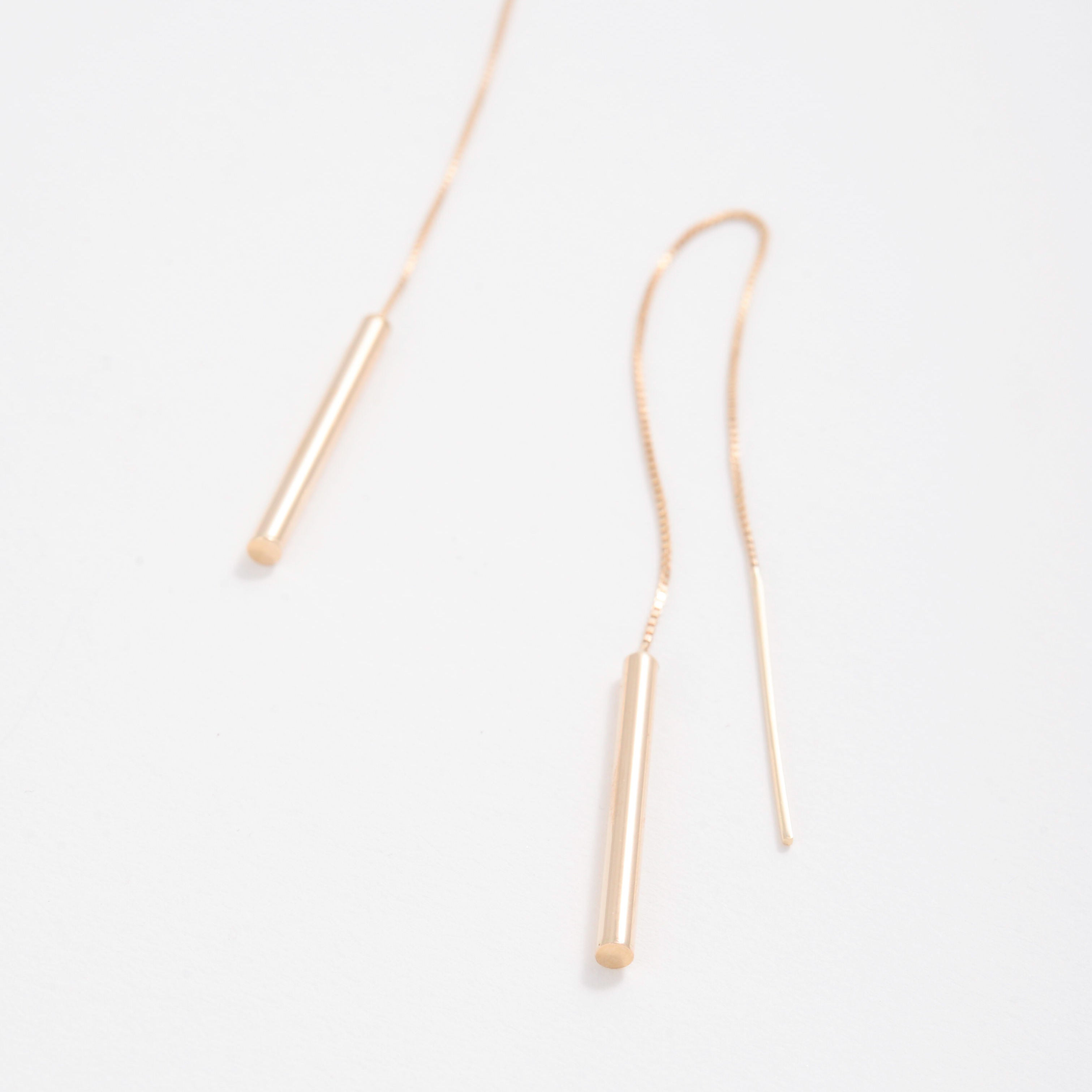 14K Gold Thick Bar Threader Earrings