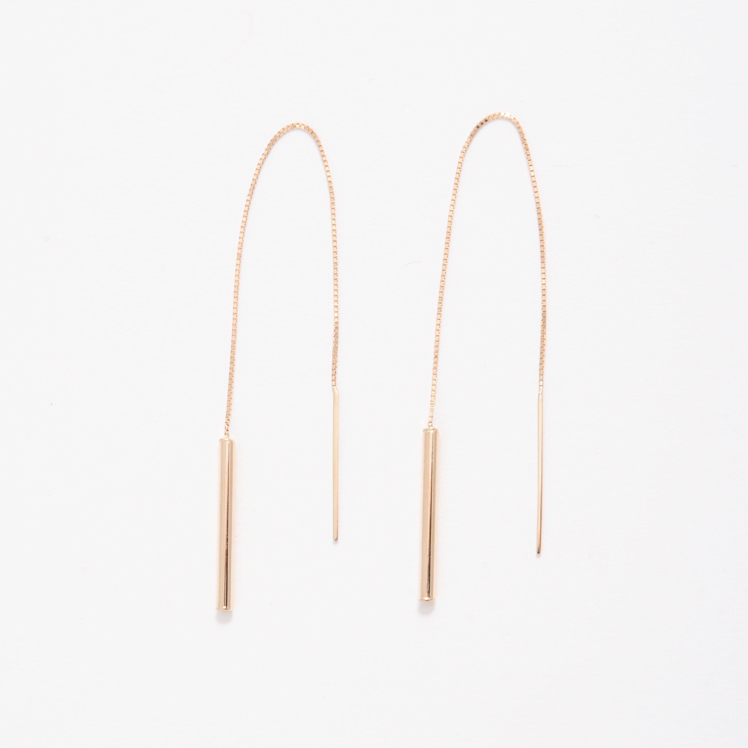 14K Gold Thick Bar Threader Earrings