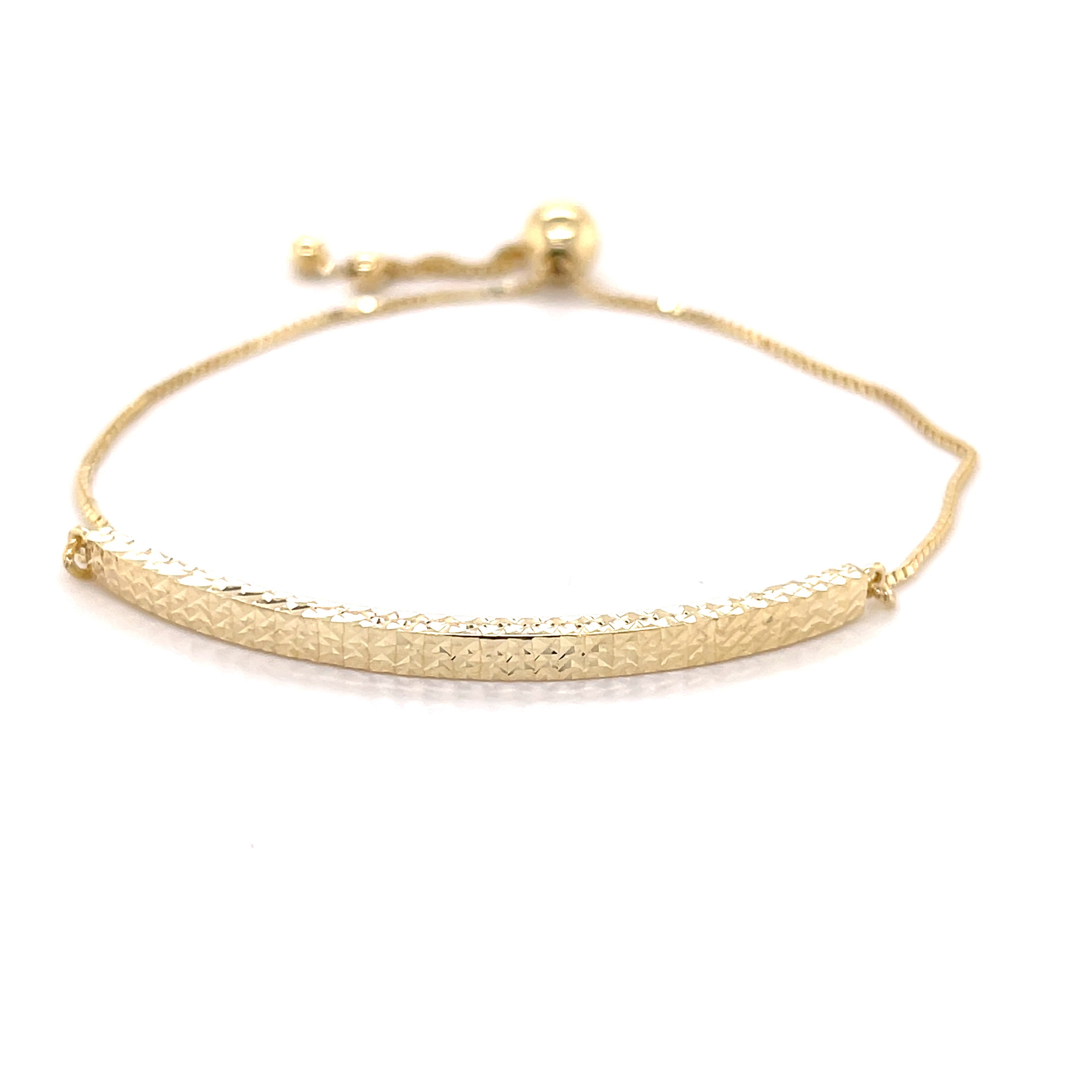 14K Gold Textured Curved Bar Friendship Bracelet