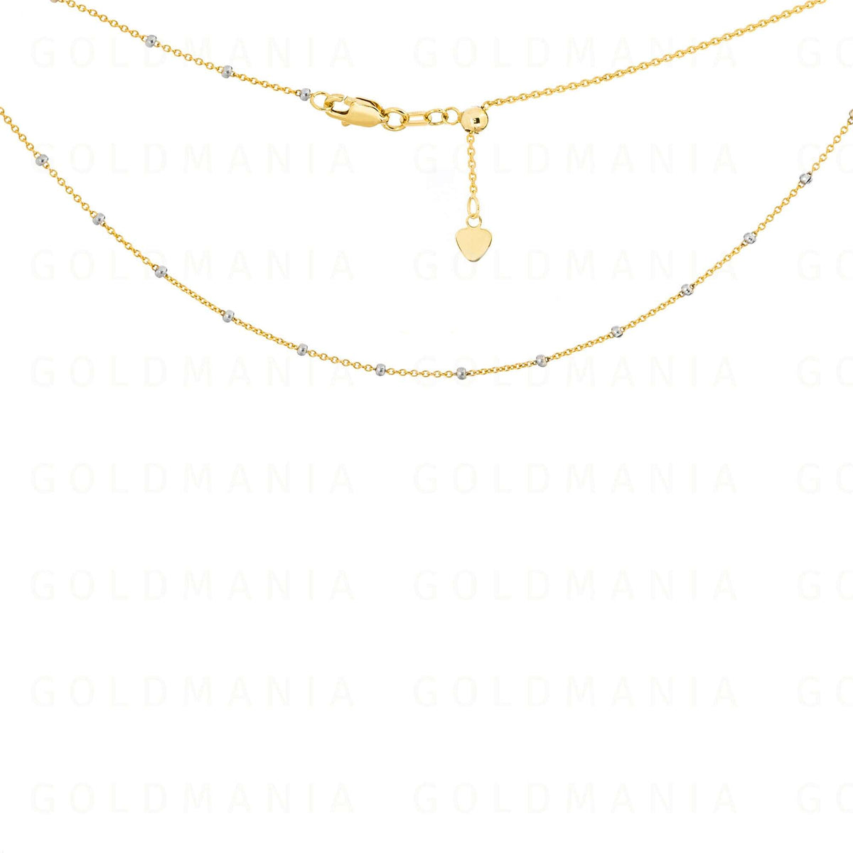 14K Two-Tone Gold Dainty Saturn Bead Station Necklace, 16-14" Adjustable