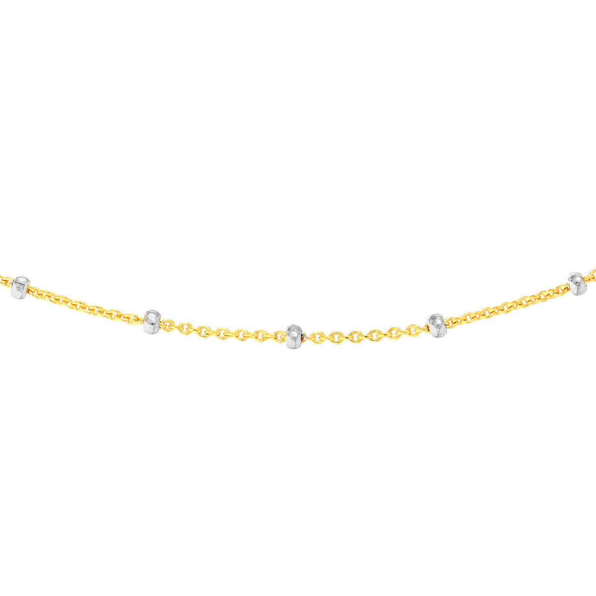 14K Two-Tone Gold Dainty Saturn Bead Station Necklace, 16-14" Adjustable