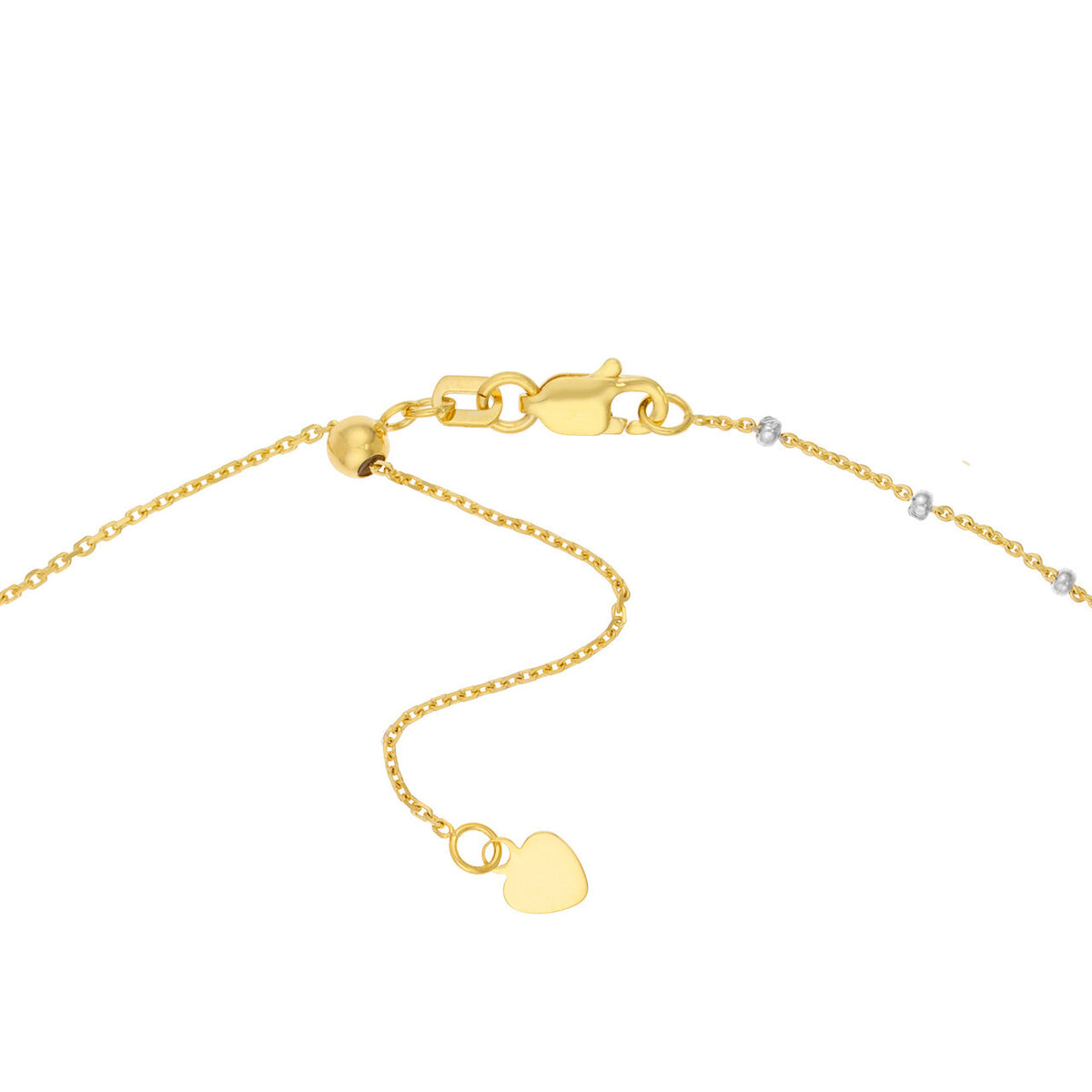 14K Two-Tone Gold Dainty Saturn Bead Station Necklace, 16-14" Adjustable