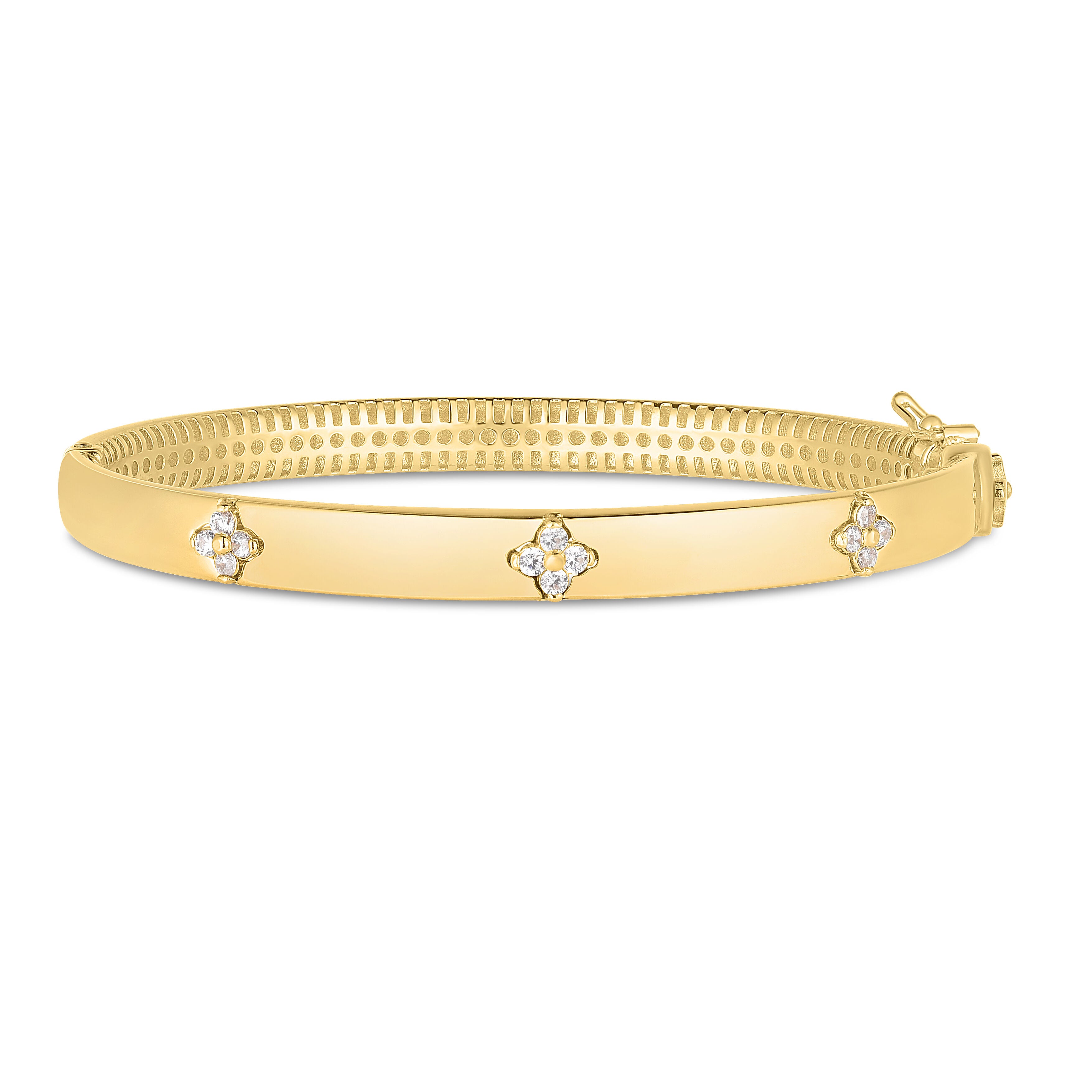 14K Gold And Diamond Clover Bangle Bracelet