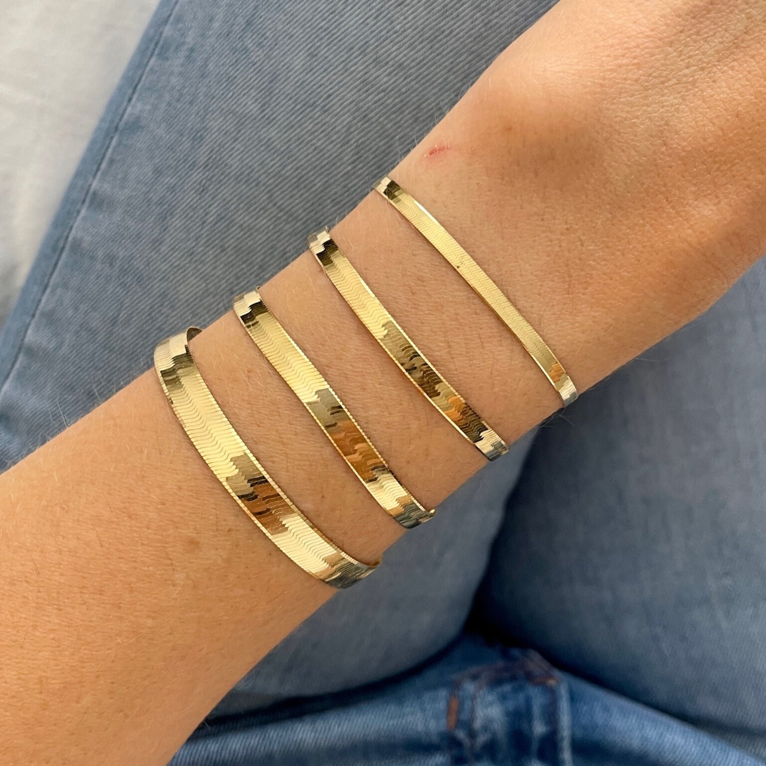 14K Gold Herringbone Bracelet