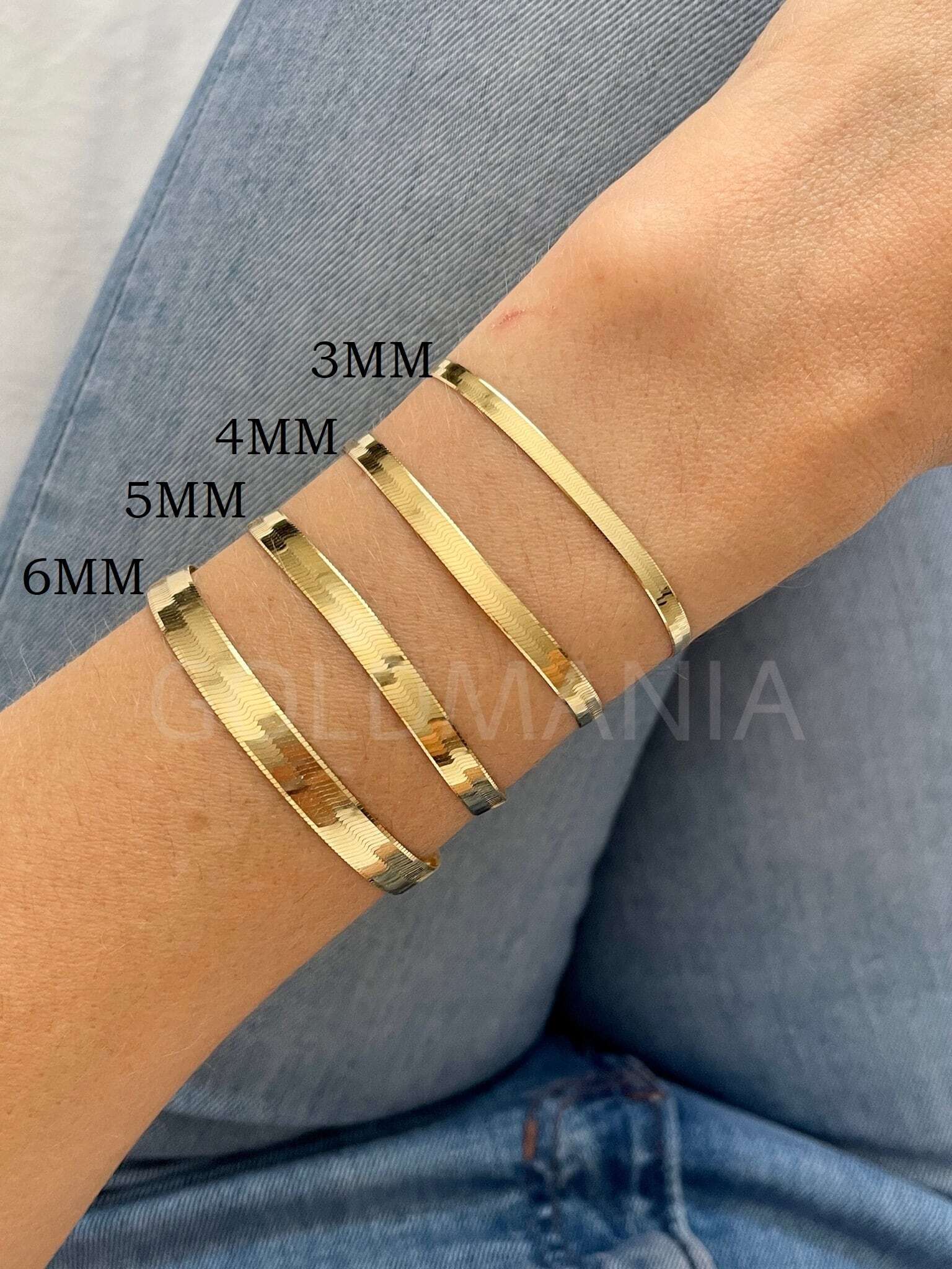 14K Yellow Gold Herringbone Bracelet 7-8" – 3mm, 4mm, 4.6mm or 6mm