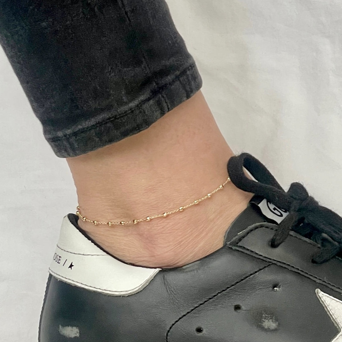 14K Gold Ball Station Anklet