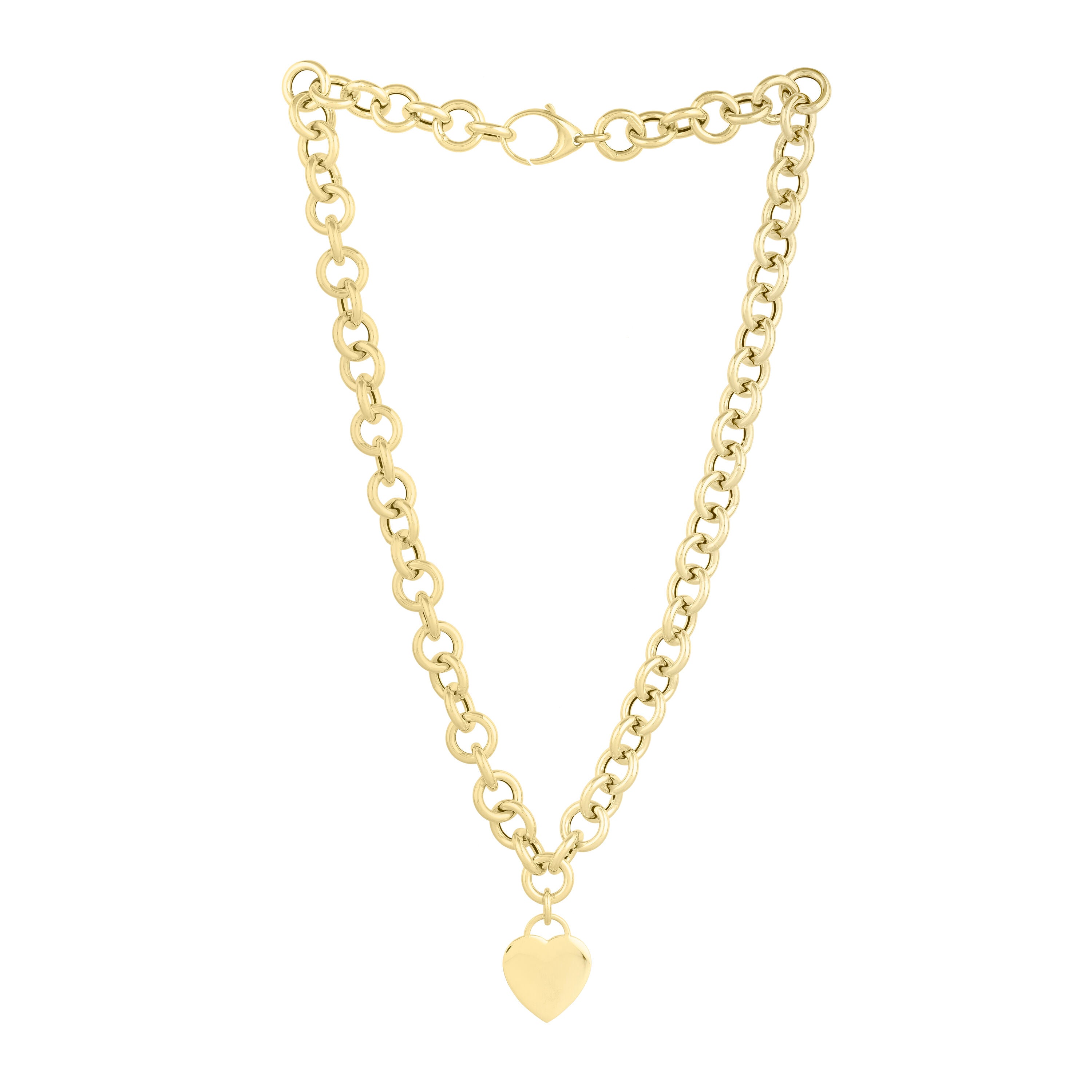 14K Gold Heart Tag Rolo Link Necklace