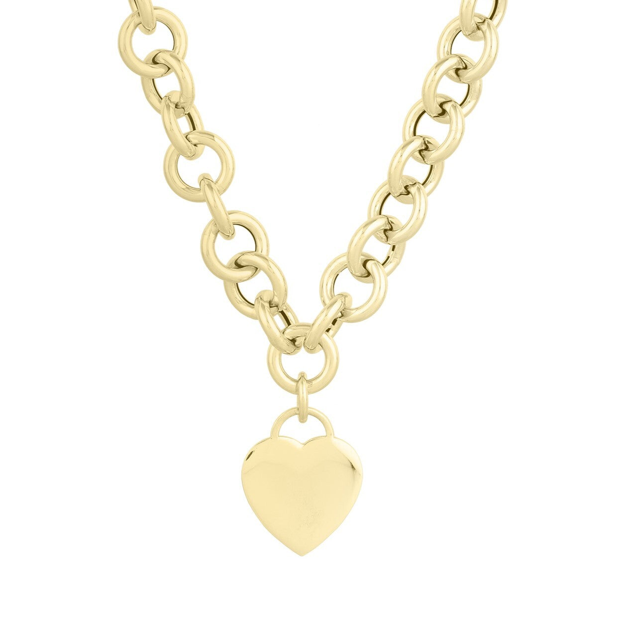 14K Gold Heart Tag Rolo Link Necklace