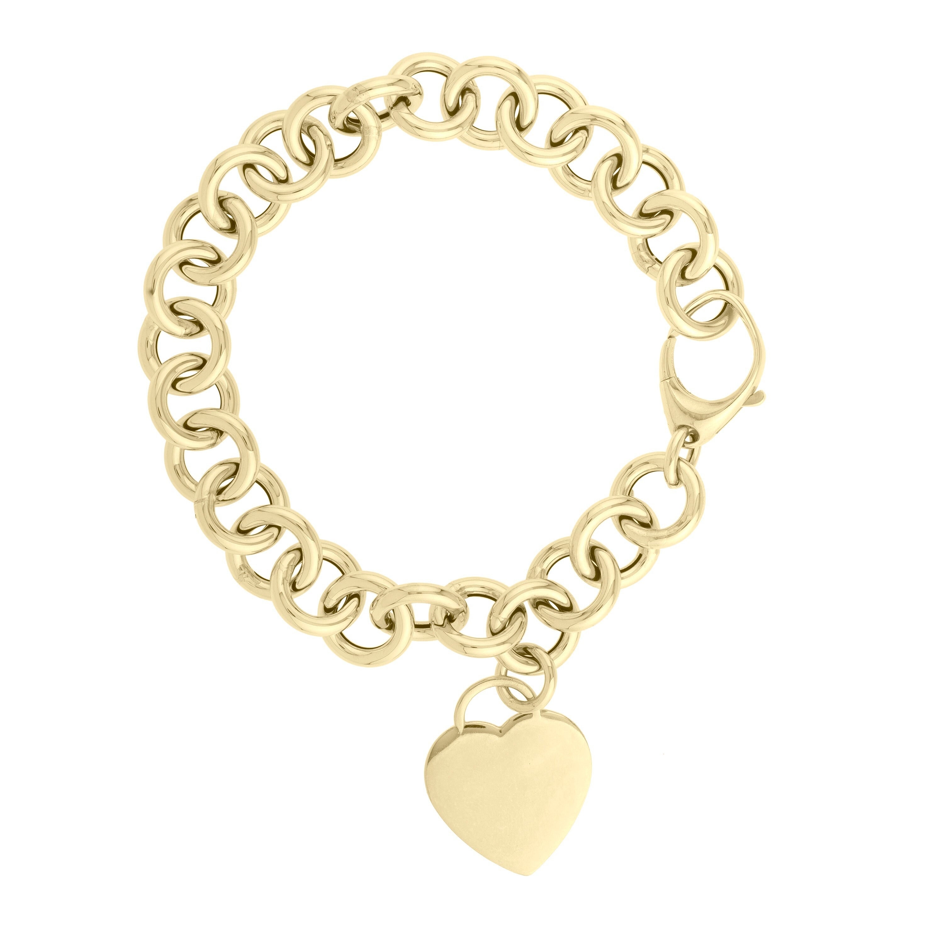 14K Gold Heart Tag Rolo Link Bracelet