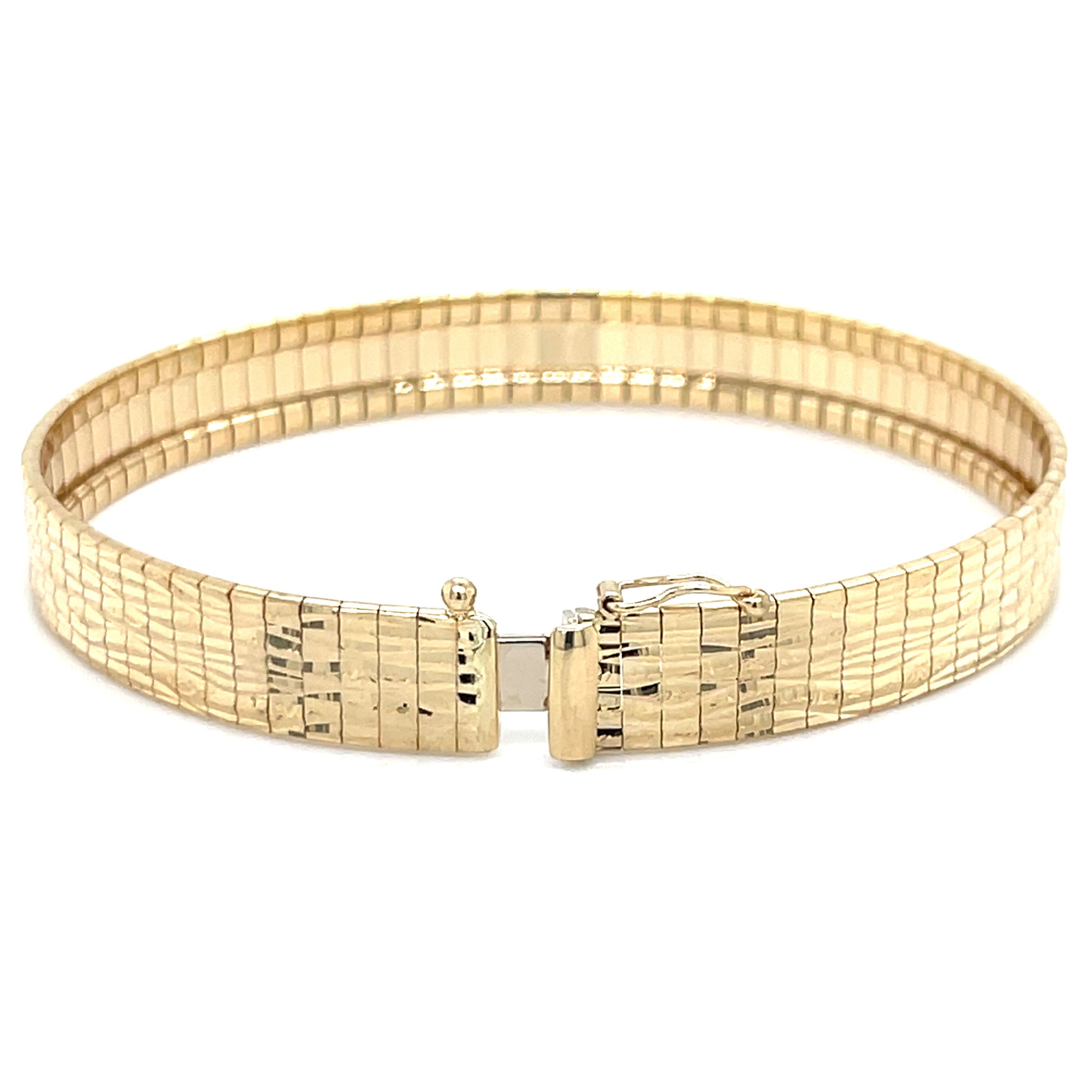 14K Gold Textured Flat Omega Bracelet White Gold