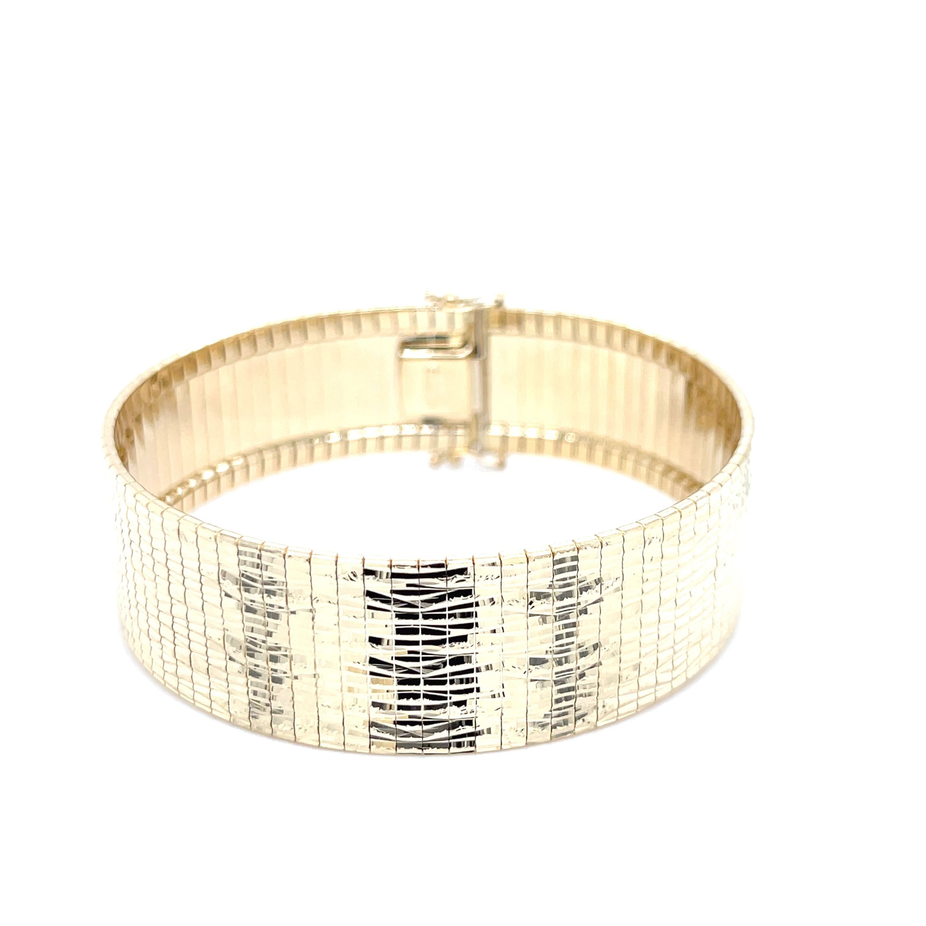 14K Gold Flat Textured Omega Bracelet