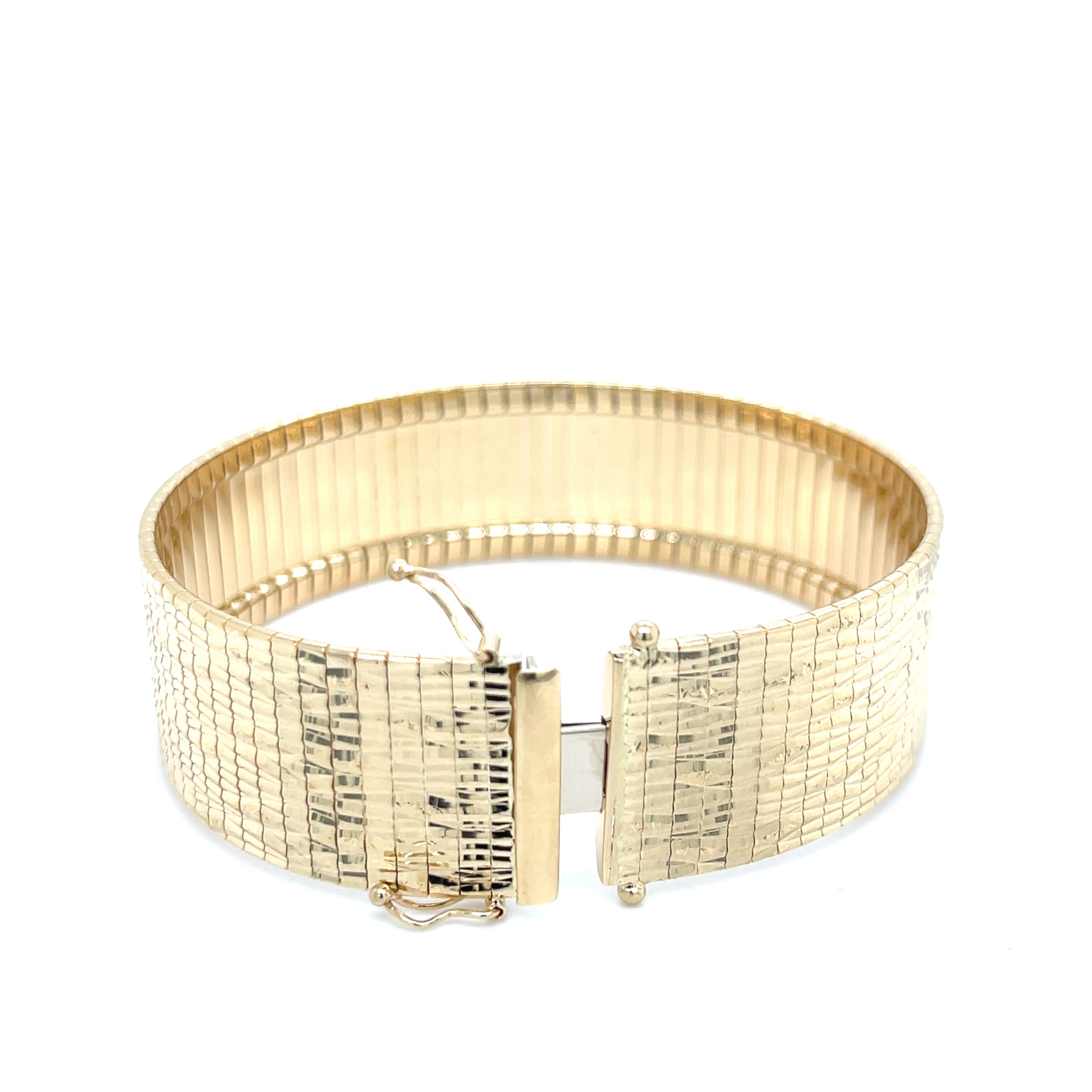 14K Gold Flat Textured Omega Bracelet