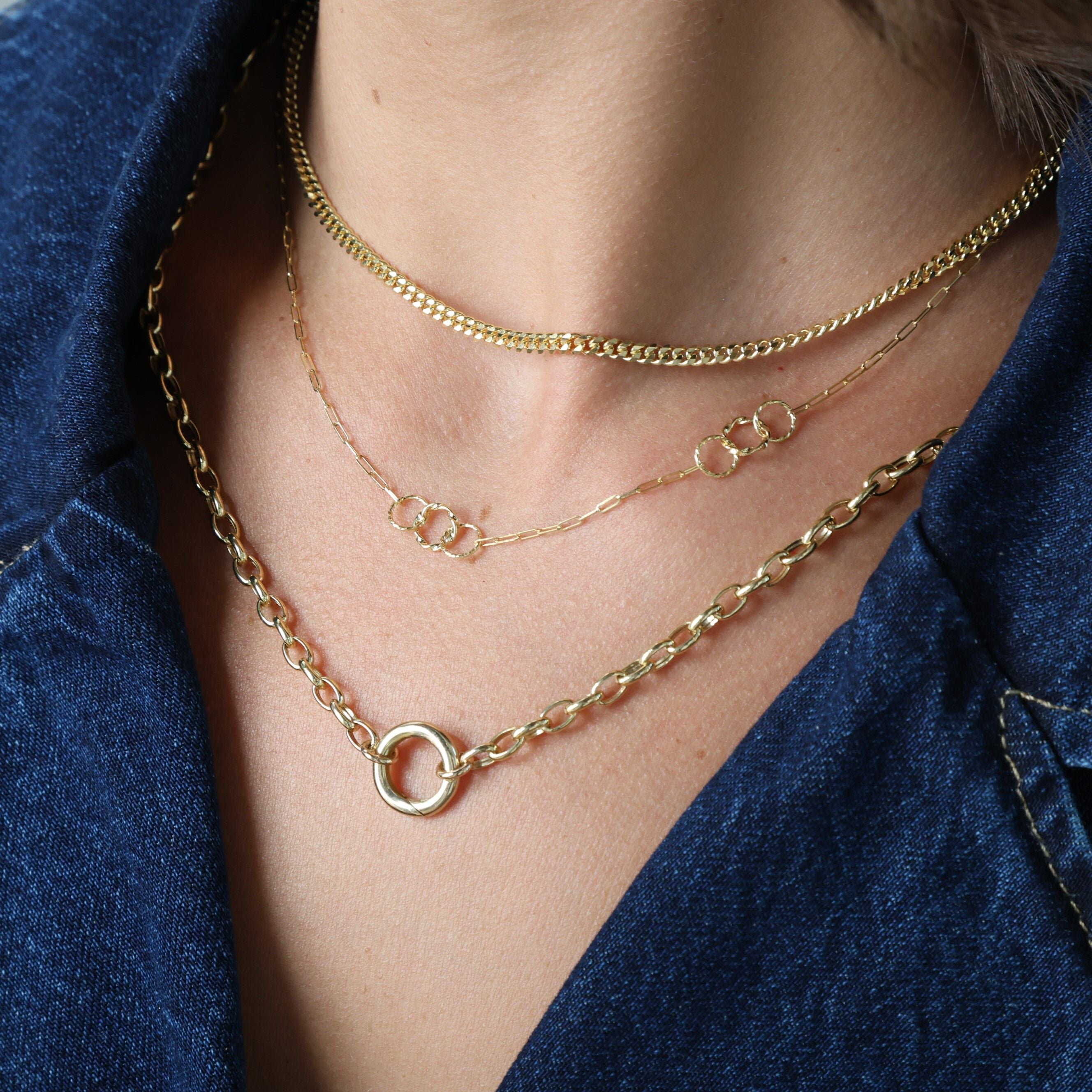 14K Gold Paperclip And Circle Link Necklace