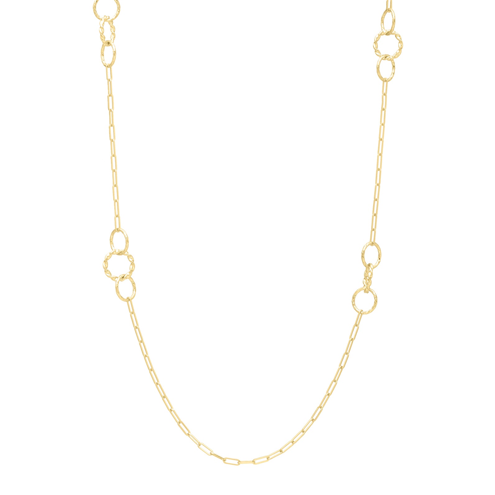 14K Gold Paperclip And Circle Link Necklace