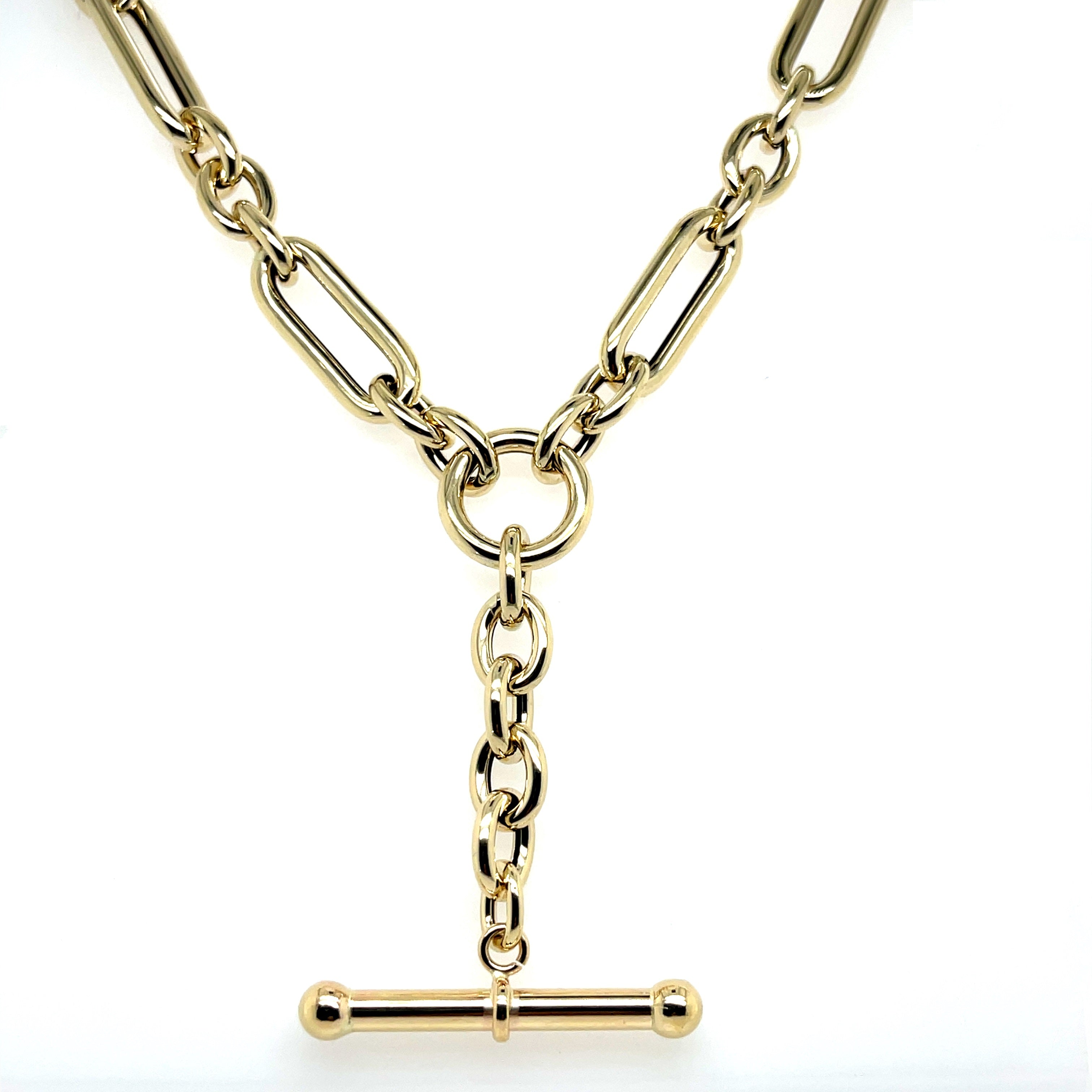 14K Gold Chunky Toggle Drop Link Necklace