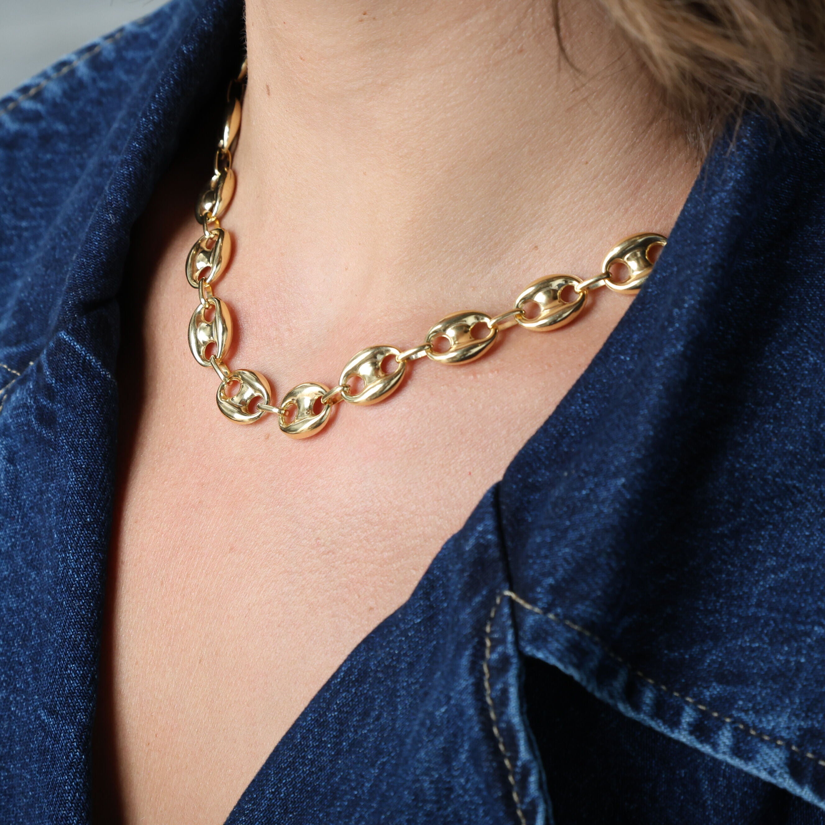 14K Gold Chunky Puffed Mariner Necklace