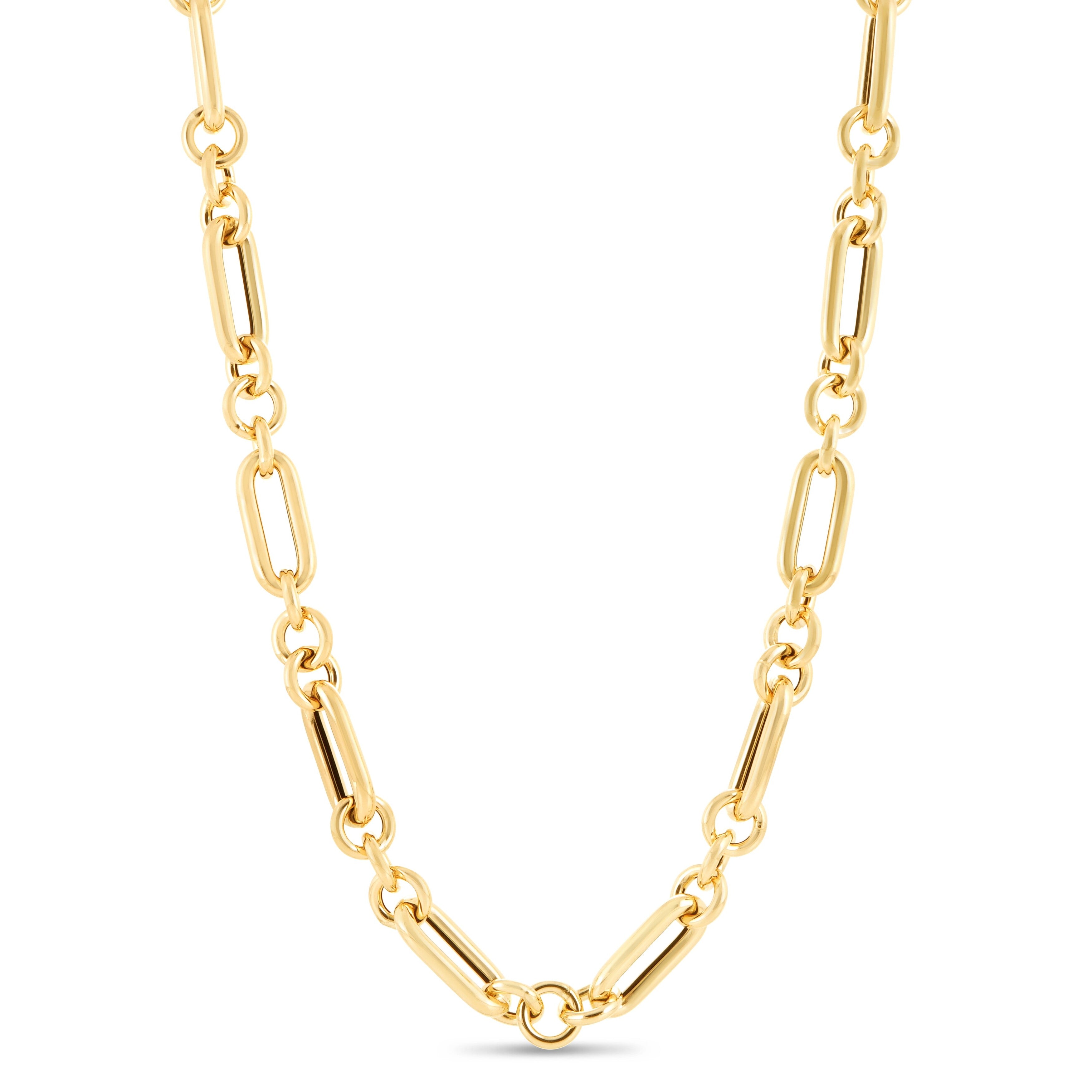 14K Gold Chunky Paperclip And Round Link Necklace