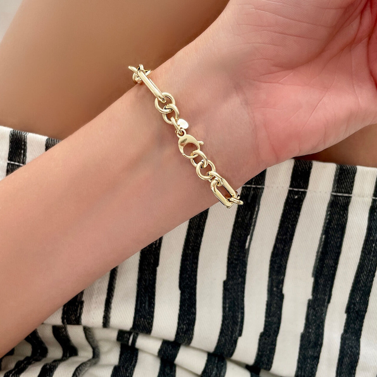 14K Gold Chunky Paperclip And Round Link Bracelet