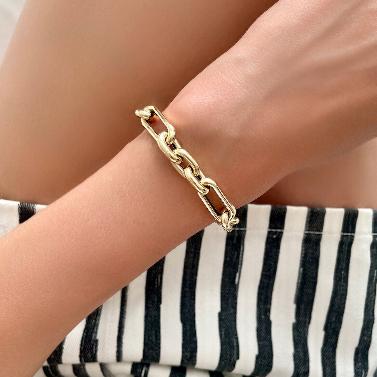 14K Gold Chunky Paperclip And Oval Link Bracelet