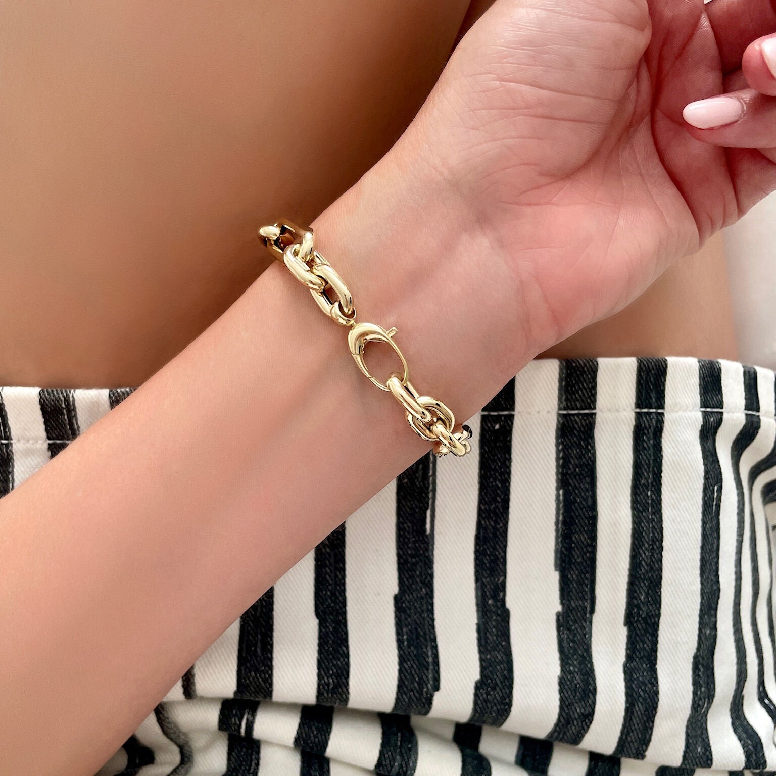 14K Gold Chunky Paperclip And Oval Link Bracelet