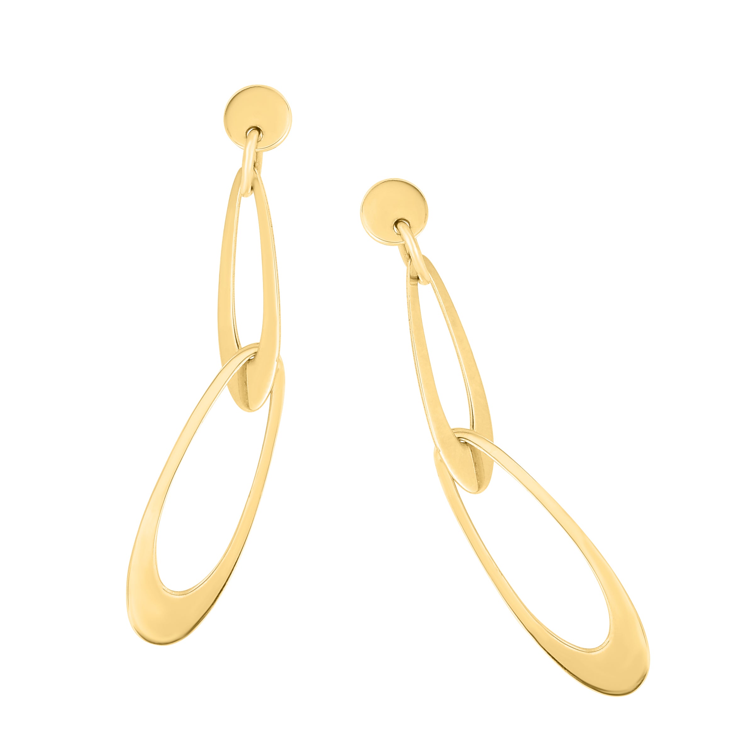 14K Gold Elongated Oval Links Drop Earrings