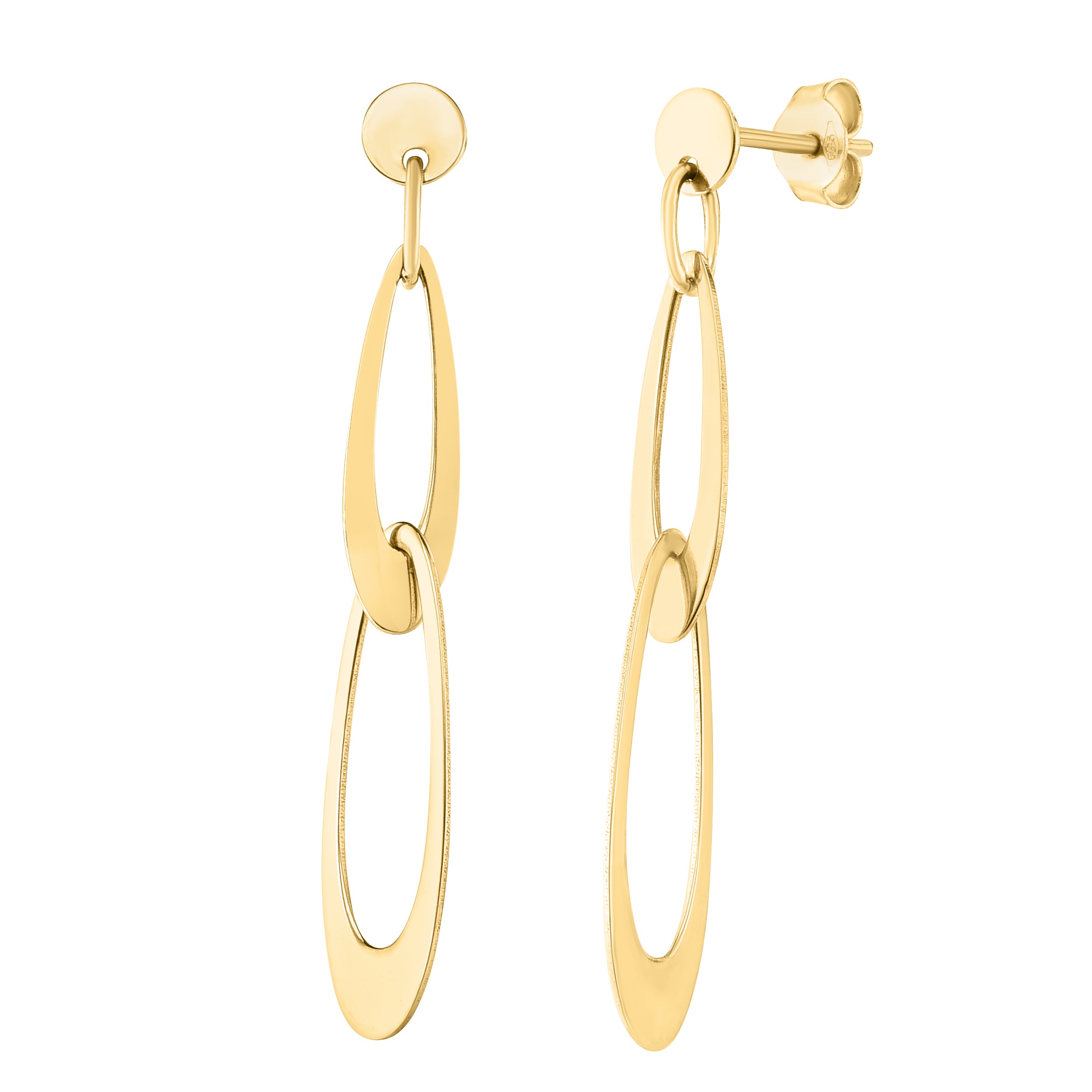 14K Gold Elongated Oval Links Drop Earrings