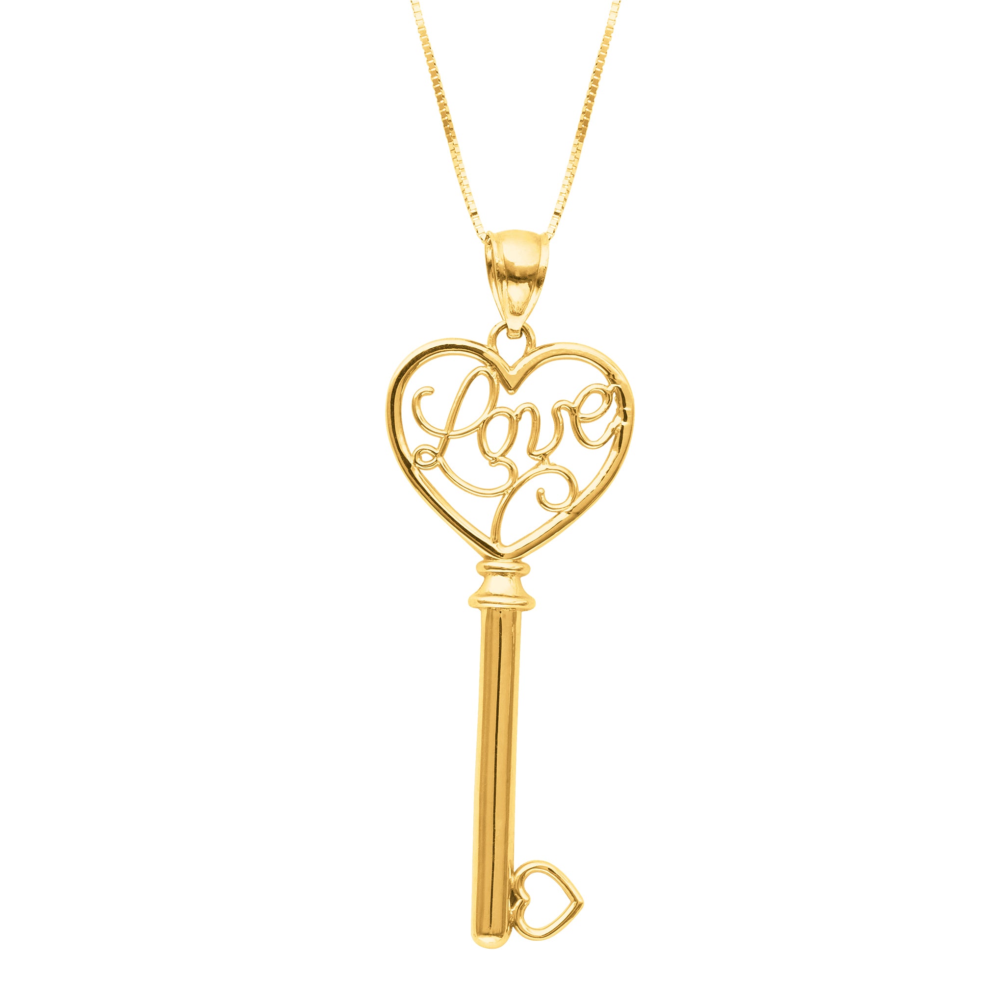 14K Gold Heart & Key Pendant Necklace