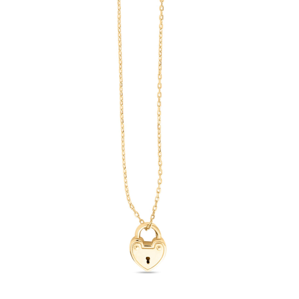 14K Gold Heart Padlock Pendant Necklace