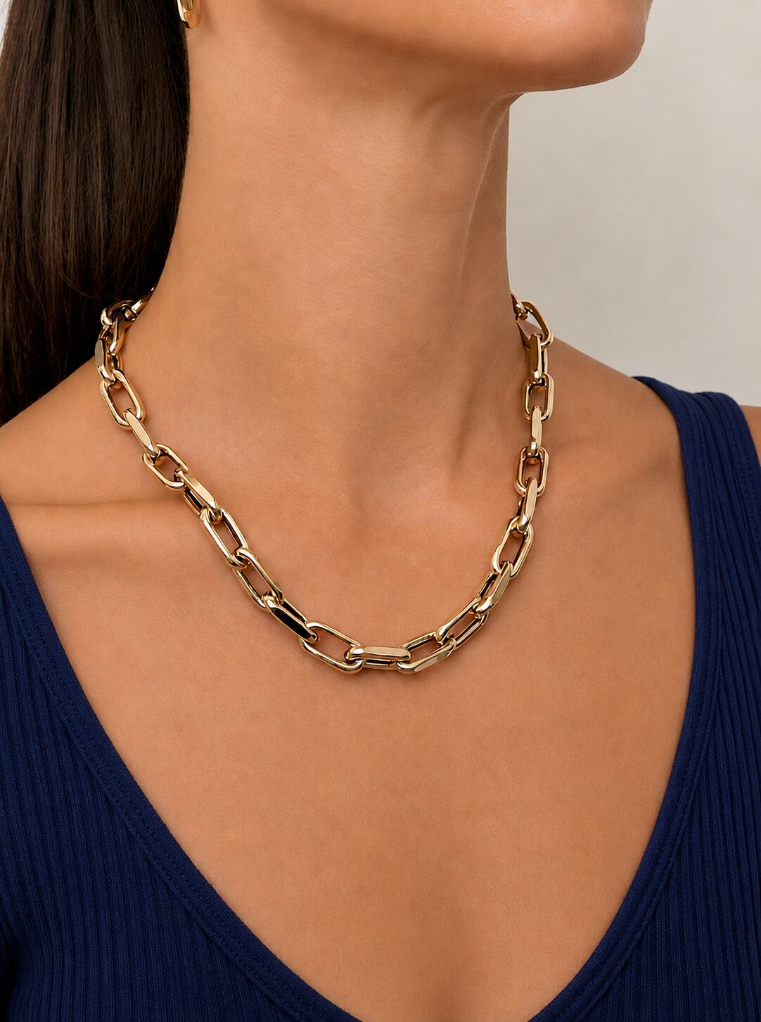 14K Gold 9mm Faceted Cable Necklace: 18" Chunky Links