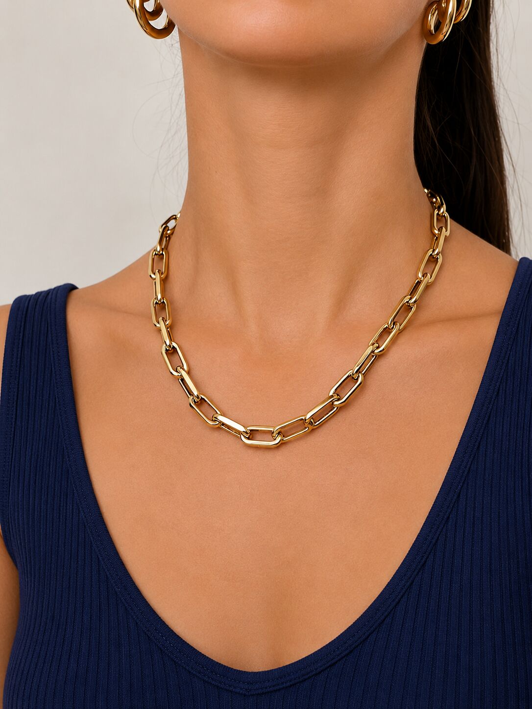 14K Gold 9mm Faceted Cable Necklace: 18" Chunky Links