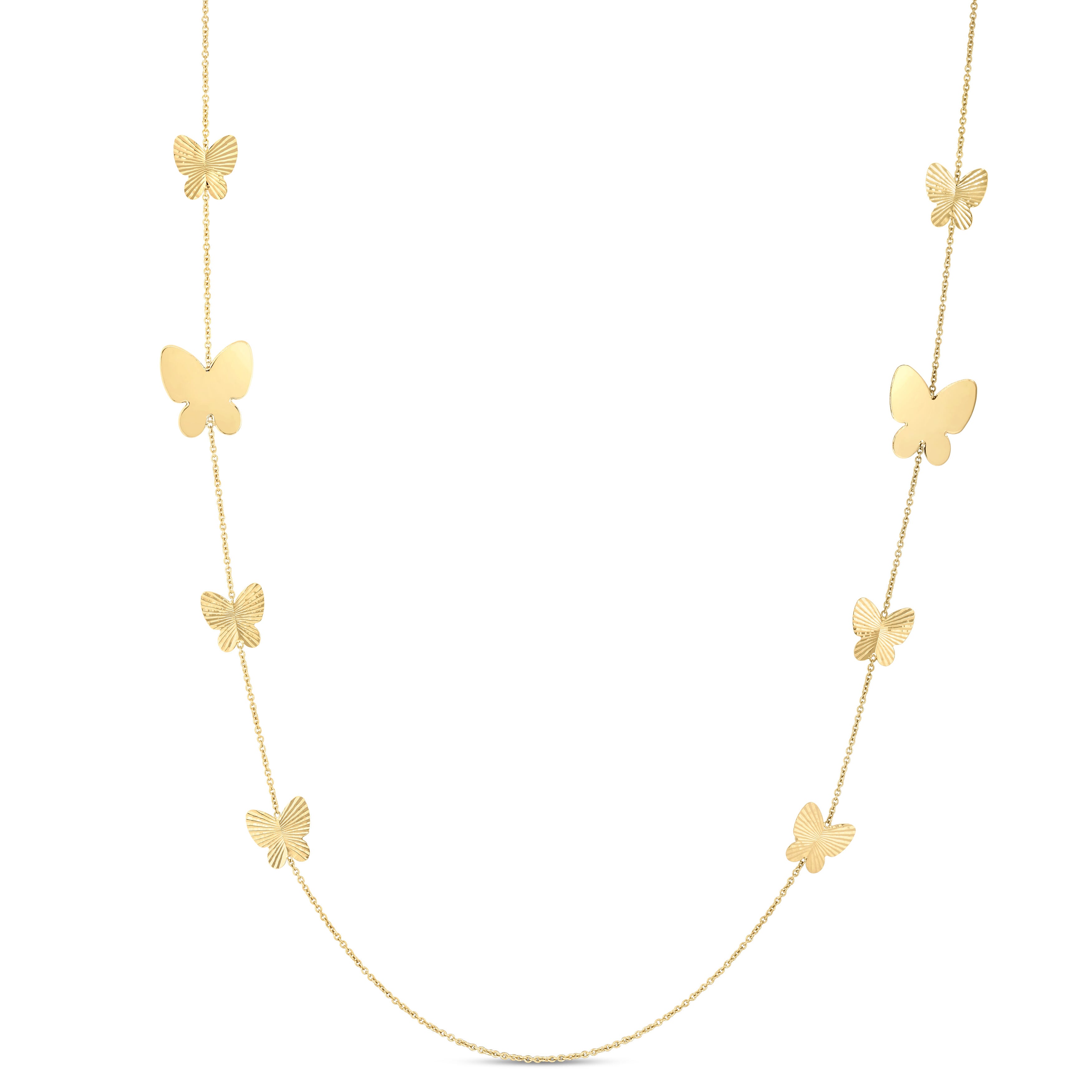 14K Gold 26" Long Butterfly Necklace