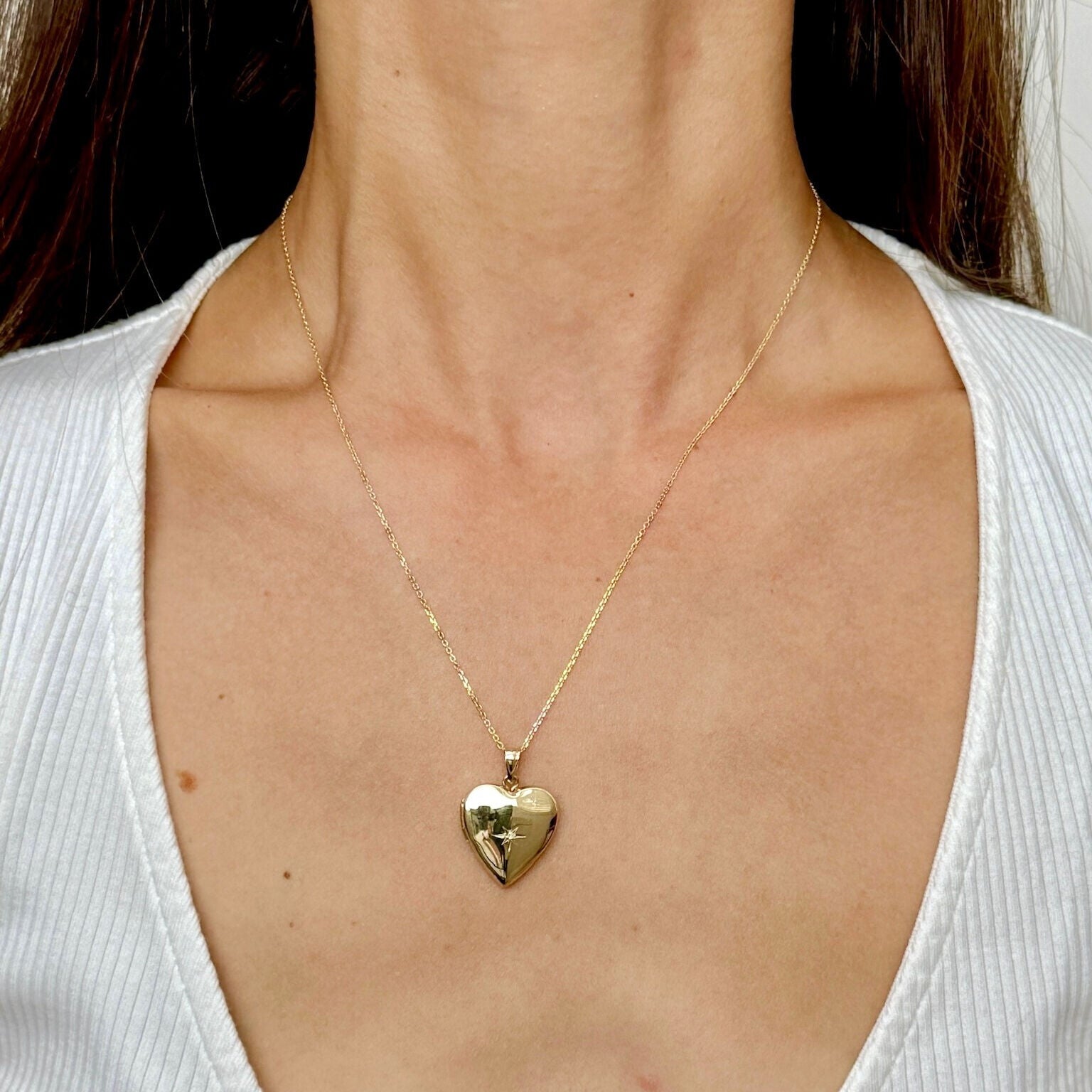 14K Gold And Diamond Heart Locket Necklace