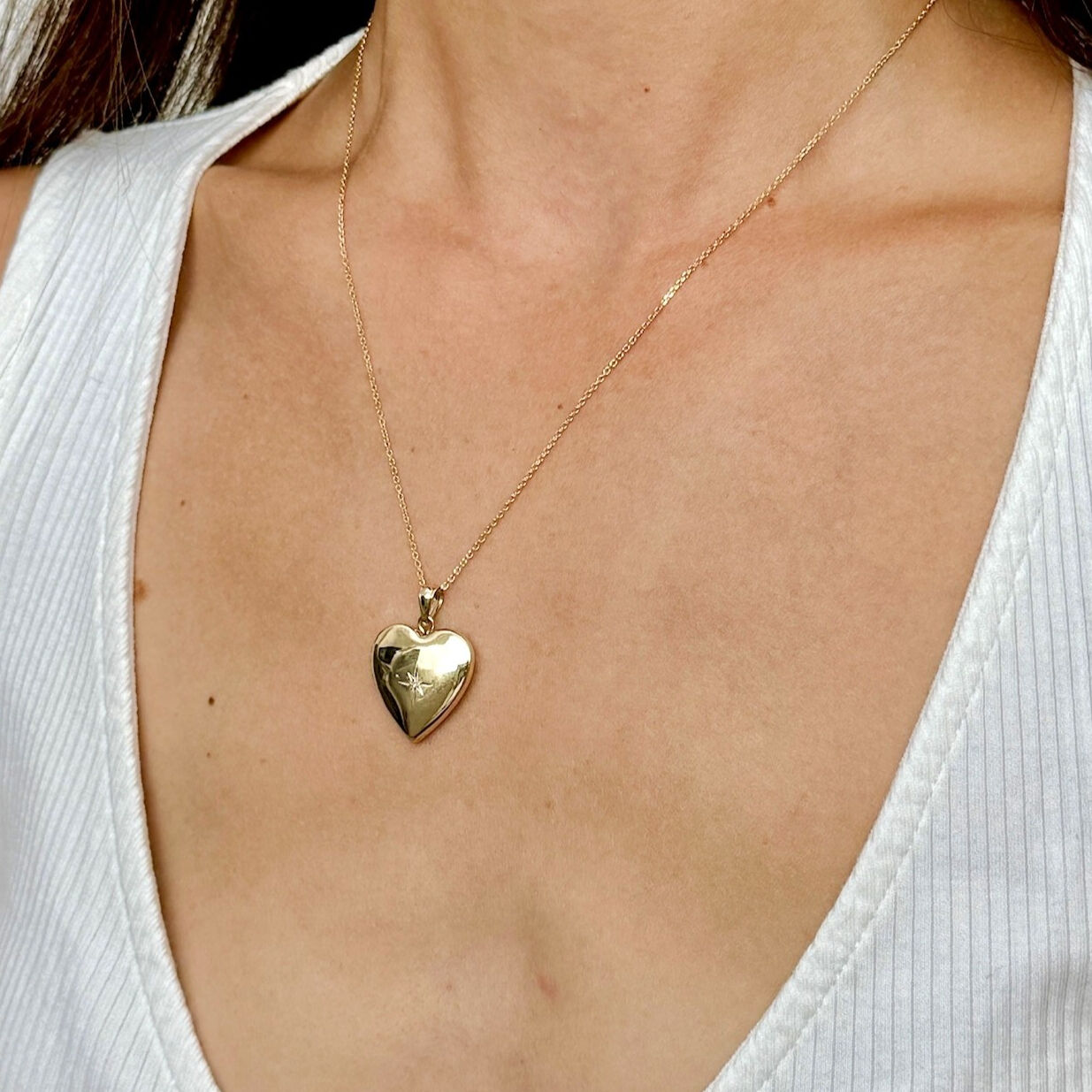 14K Gold And Diamond Heart Locket Necklace